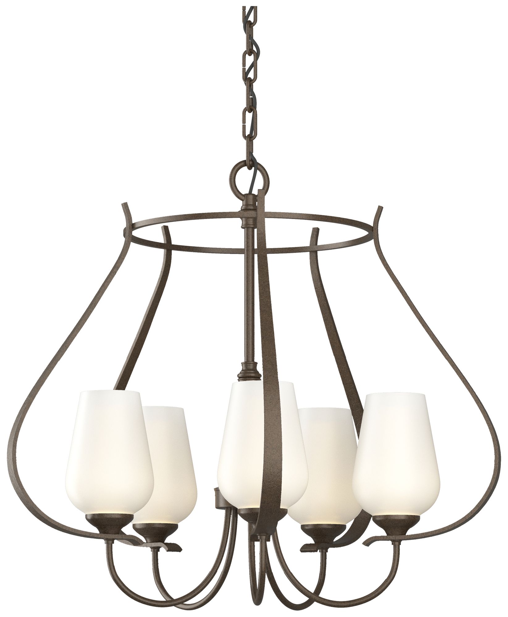 Flora 22.2" Wide 5 Arm Round Bronze Chandelier With Opal Glass