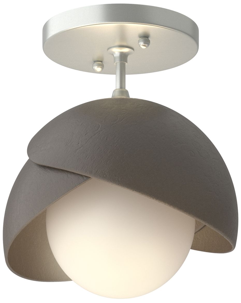 Brooklyn 1-Light Double Shade Semi-Flush - Platinum - Smoke - Opal Glass