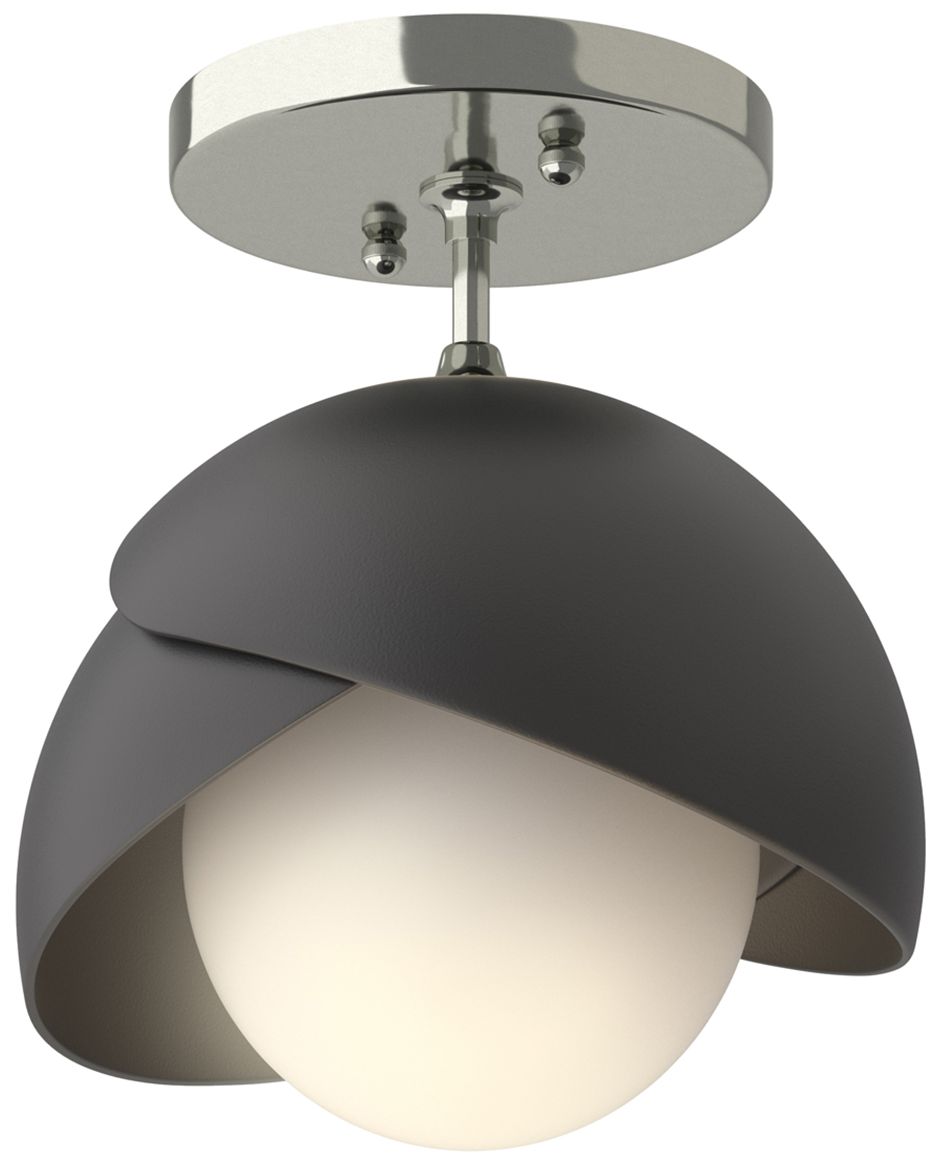 Brooklyn 1-Light Double Shade Semi-Flush - Sterling - Black - Opal Glass