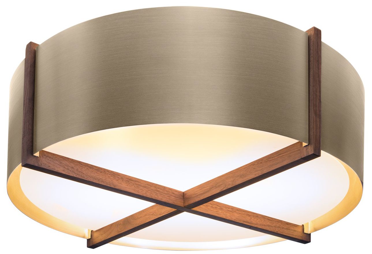 Plura 18" Walnut & Distressed Brass 3000K LED Flushmount