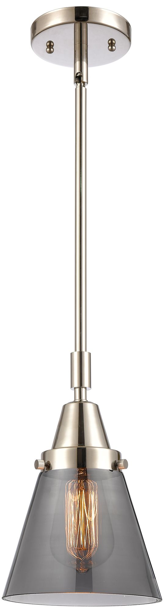 Caden Cone 6"W Polished Nickel Stem Hung Mini Pendant w/ Plated Smoke