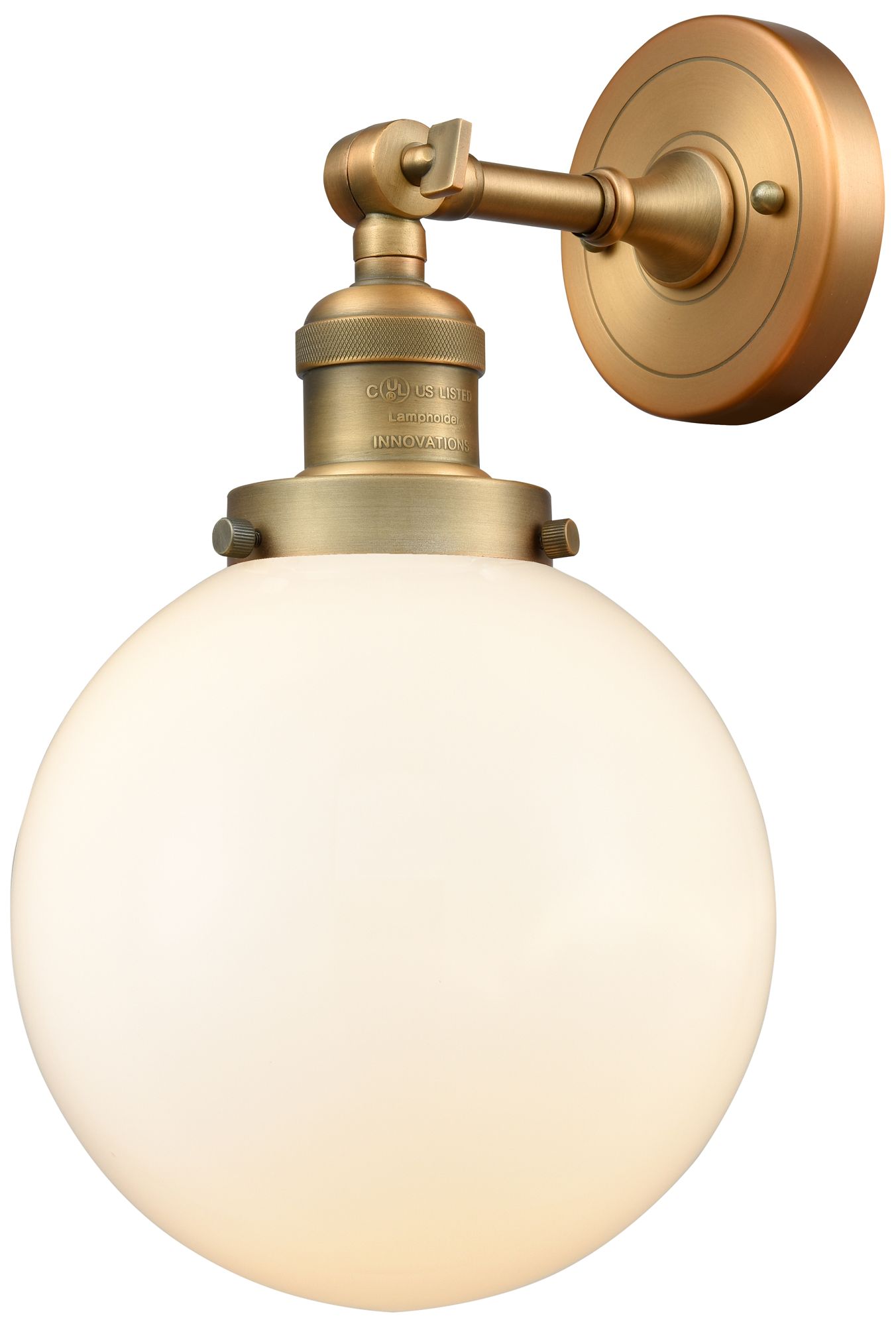 Franklin Restoration Large Beacon 8" Brushed Brass Sconce w/ White Sha