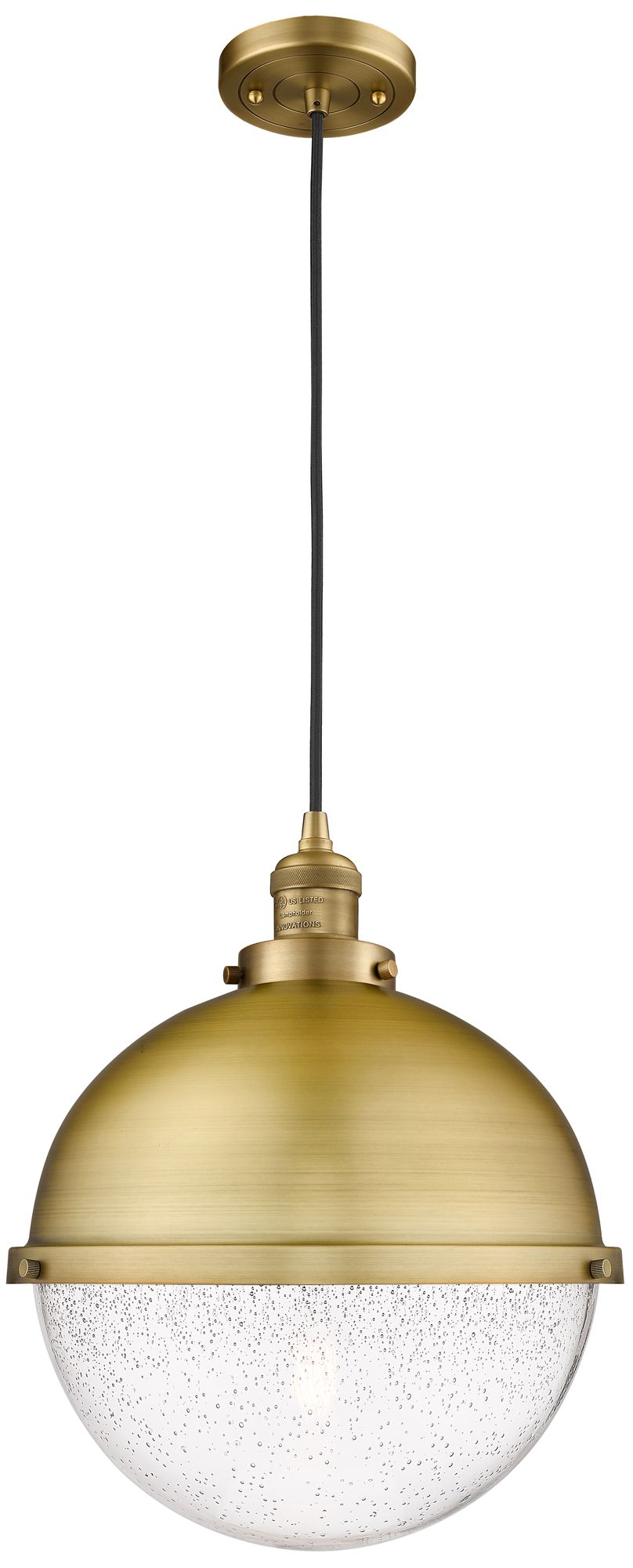Franklin Restoration Hampden 13" Brushed Brass LED Pendant W/ Seedy Sh