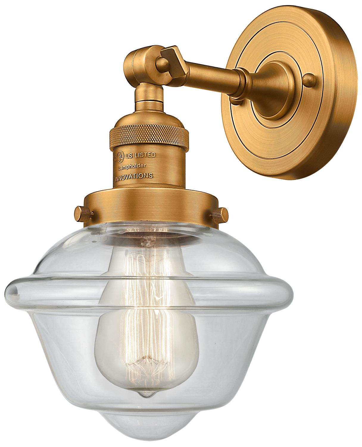 Franklin Restoration Small Oxford 8" Brushed Brass Sconce w/ Clear Sha