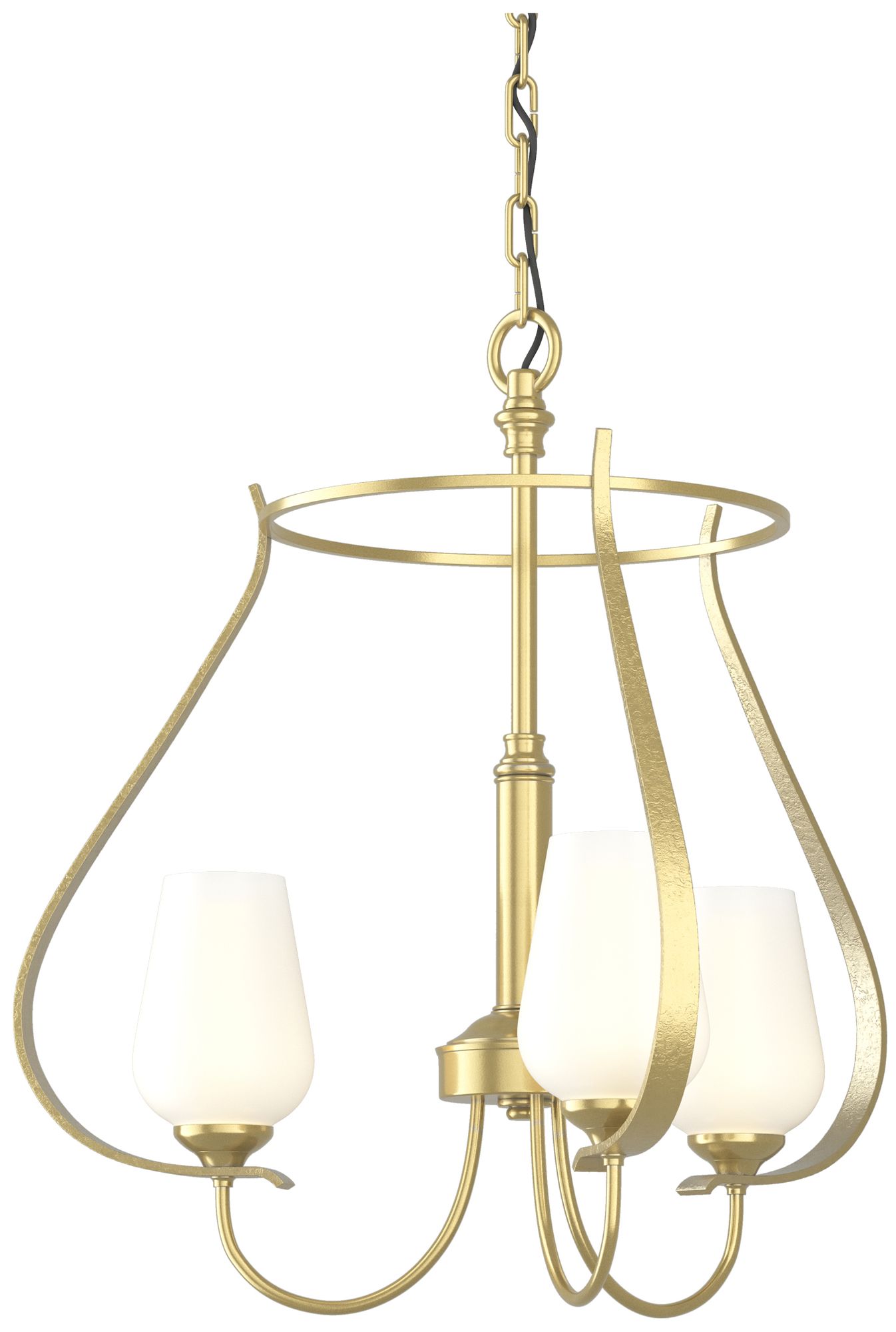 Flora 19.4" Wide 3 Arm Round Modern Brass Chandelier With Opal Glass