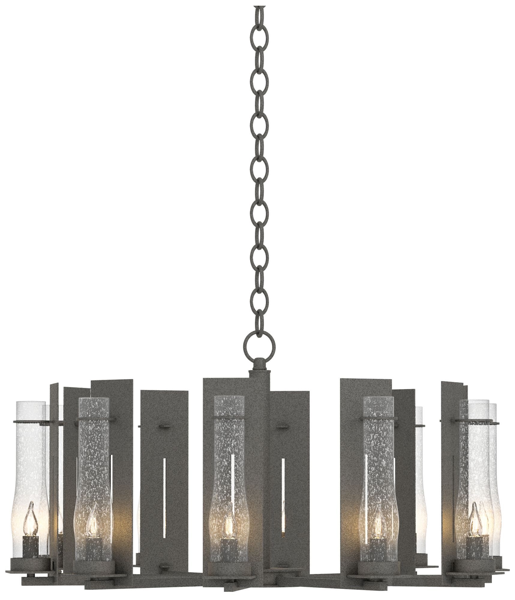 New Town 30" Wide 10 Arm Natural Iron Chandelier With Seeded Clear Gla