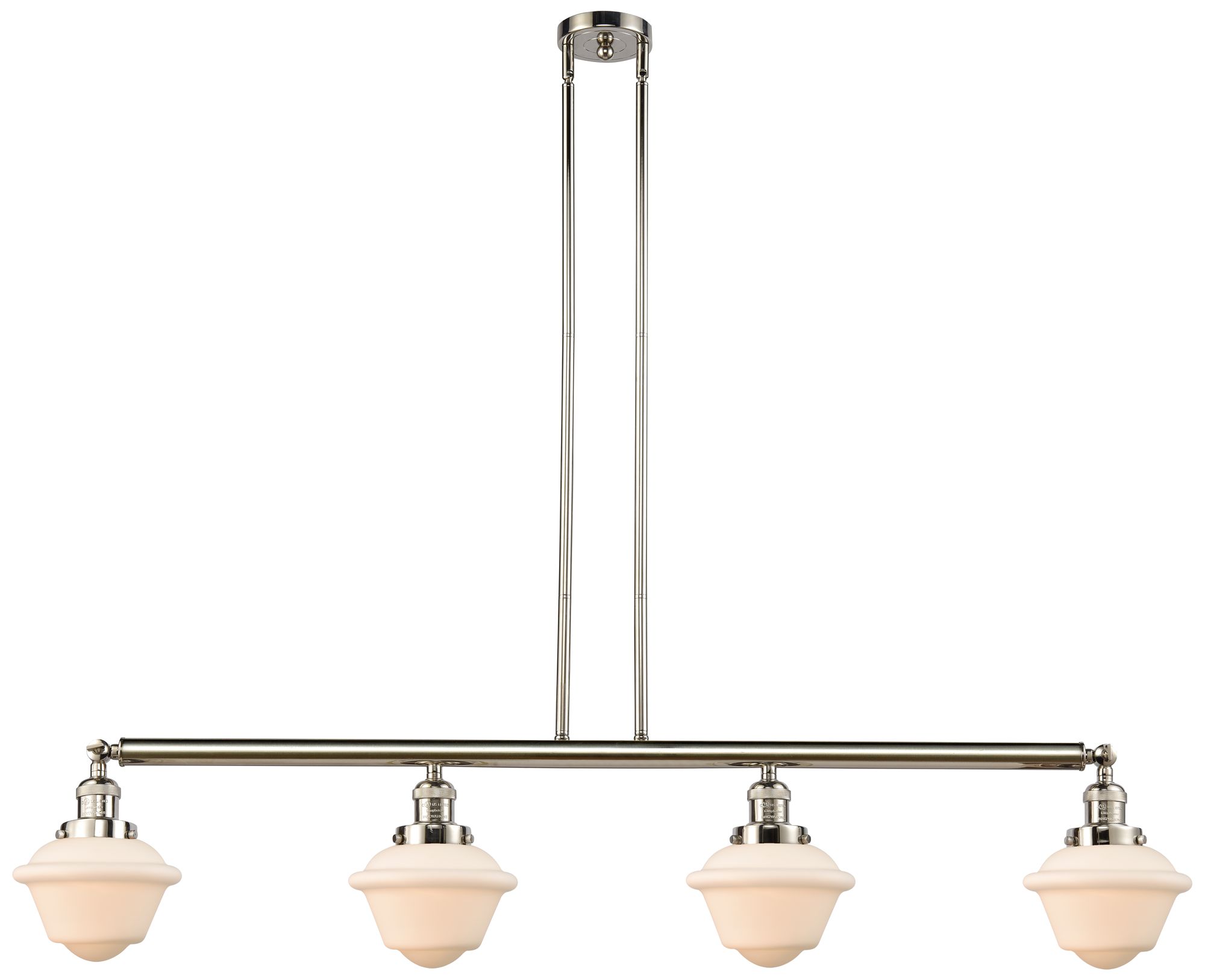 Oxford 52.1"W 4 Light Polished Nickel Stem Island Light w/ White Shade