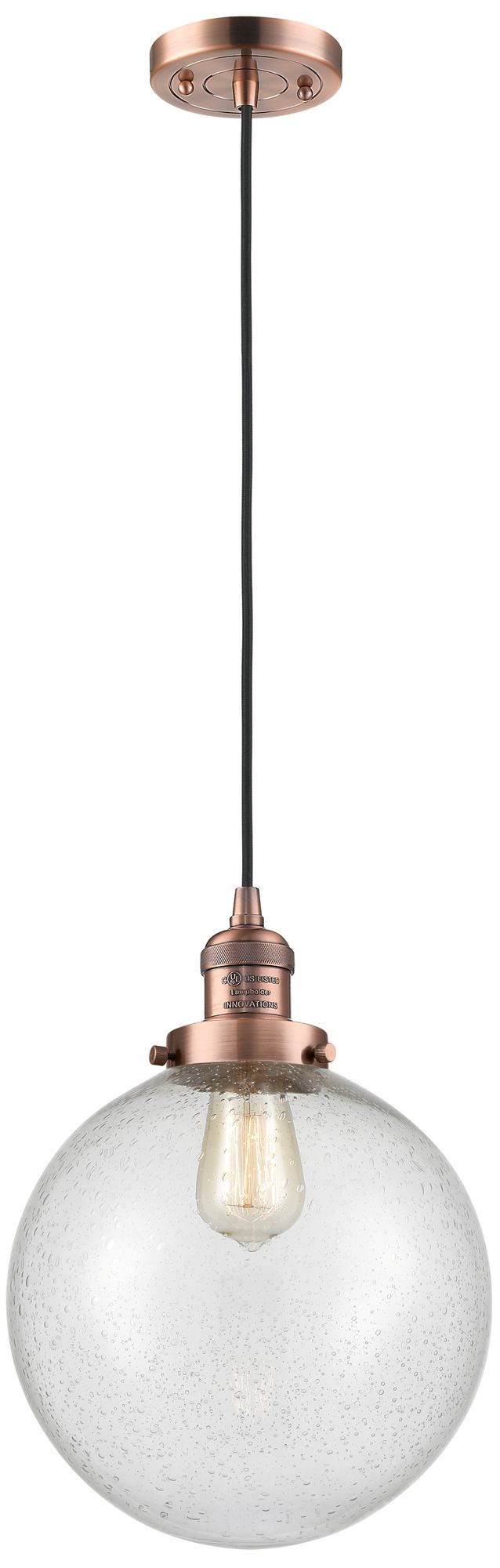 Franklin Beacon 10" Wide Copper Corded Mini Pendant w/ Seedy Shade