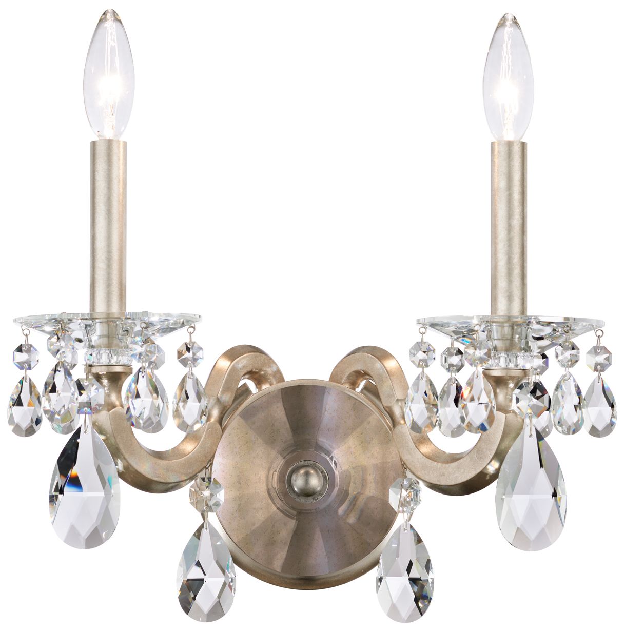 San Marco 14"H x 14"W 2-Light Crystal Wall Sconce in Antique Silv