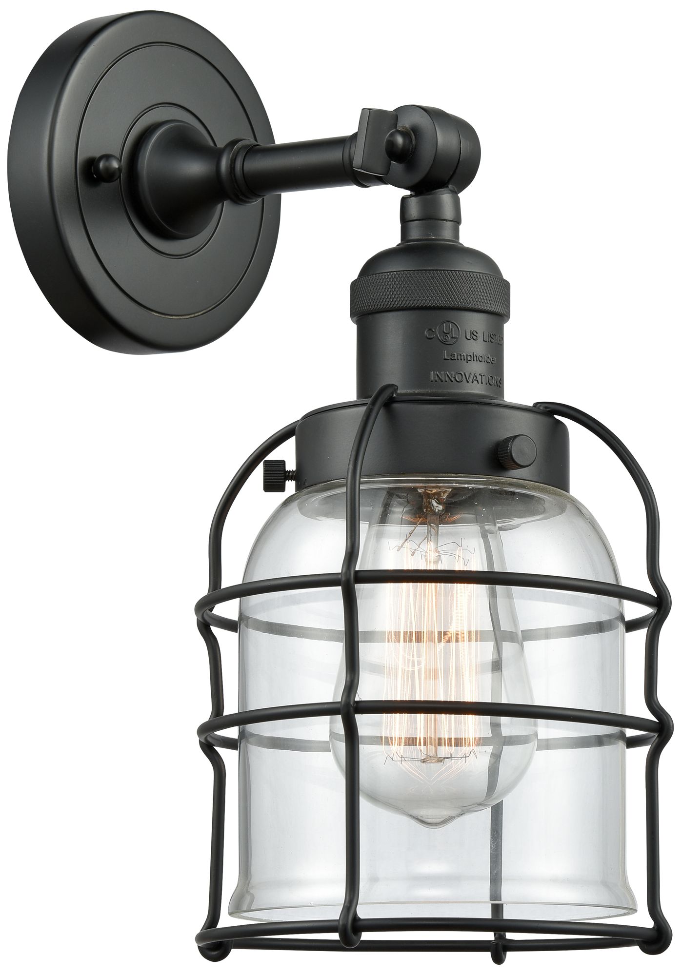 Franklin Restoration Bell Cage 6" Matte Black Sconce w/ Clear Shade