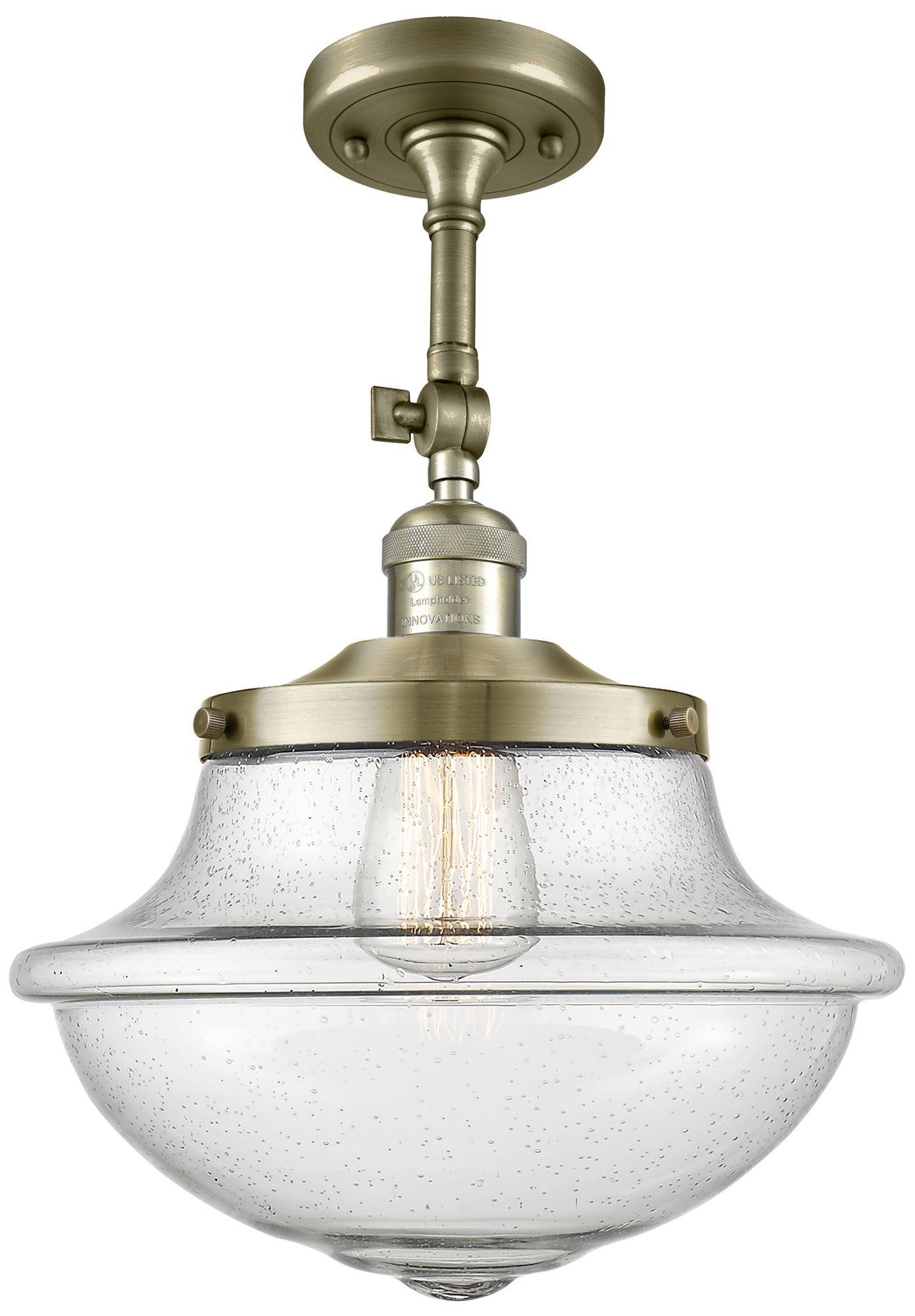 Franklin Large Oxford 12" Brass Adjustable Semi Flush w/ Seedy Shade