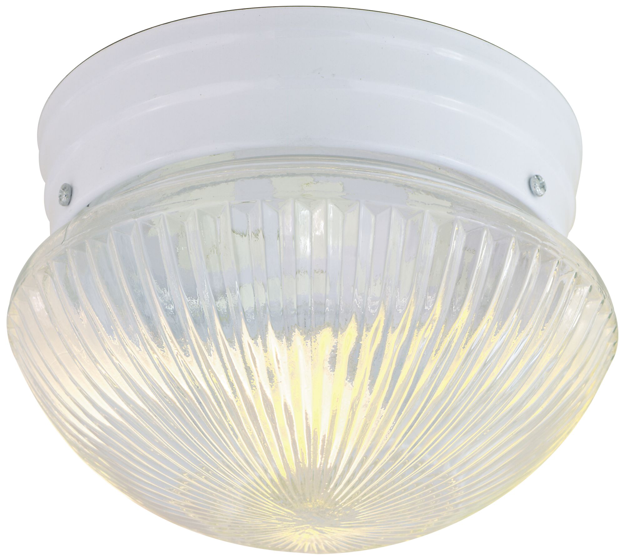1 Light - 8" Flush with Clear Ribbed Glass - White Finish