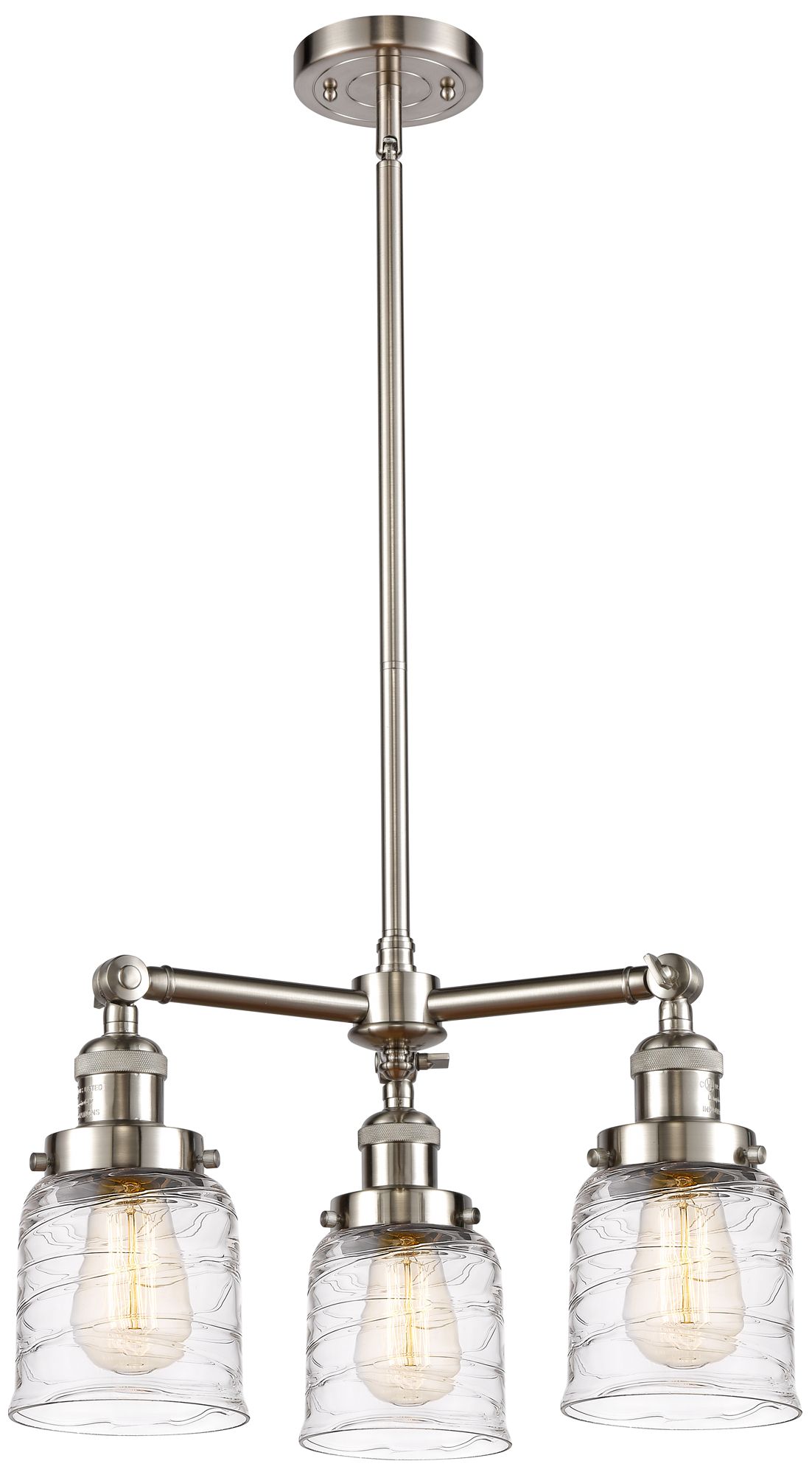 Bell 3-Light 19" Brushed Satin Nickel LED Chandelier With Deco Swirl S