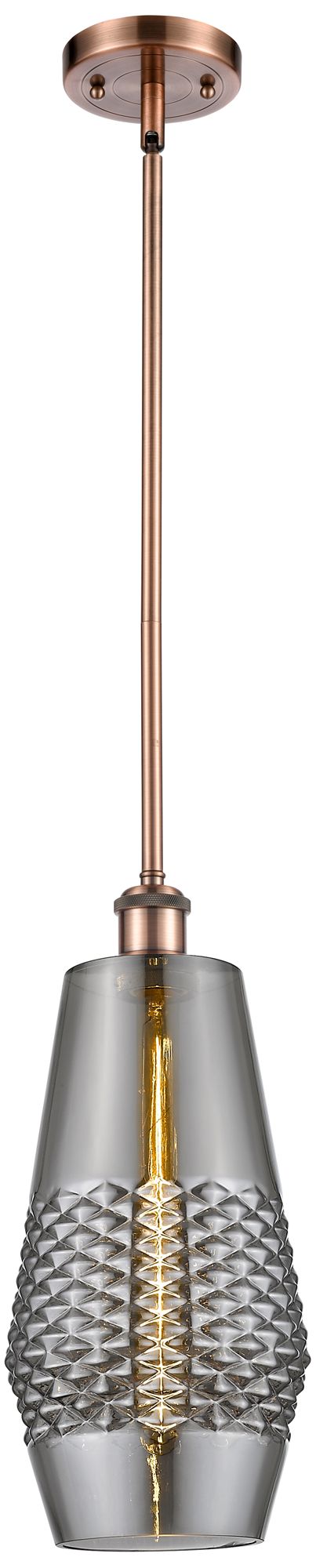 Windham 7" Mini Pendant - Antique Copper - Smoked Shade