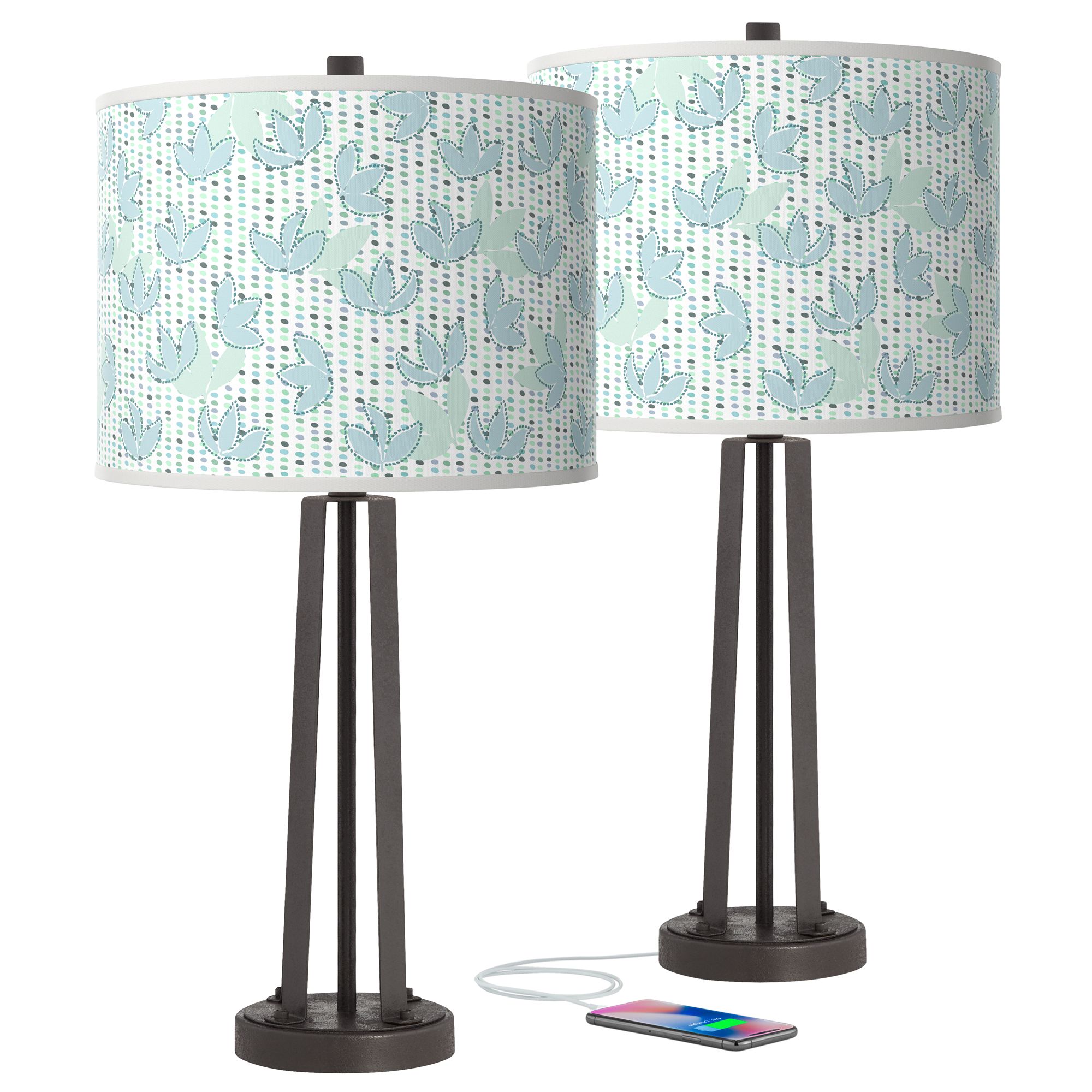 Spring Susan Dark Bronze USB Table Lamps Set of 2