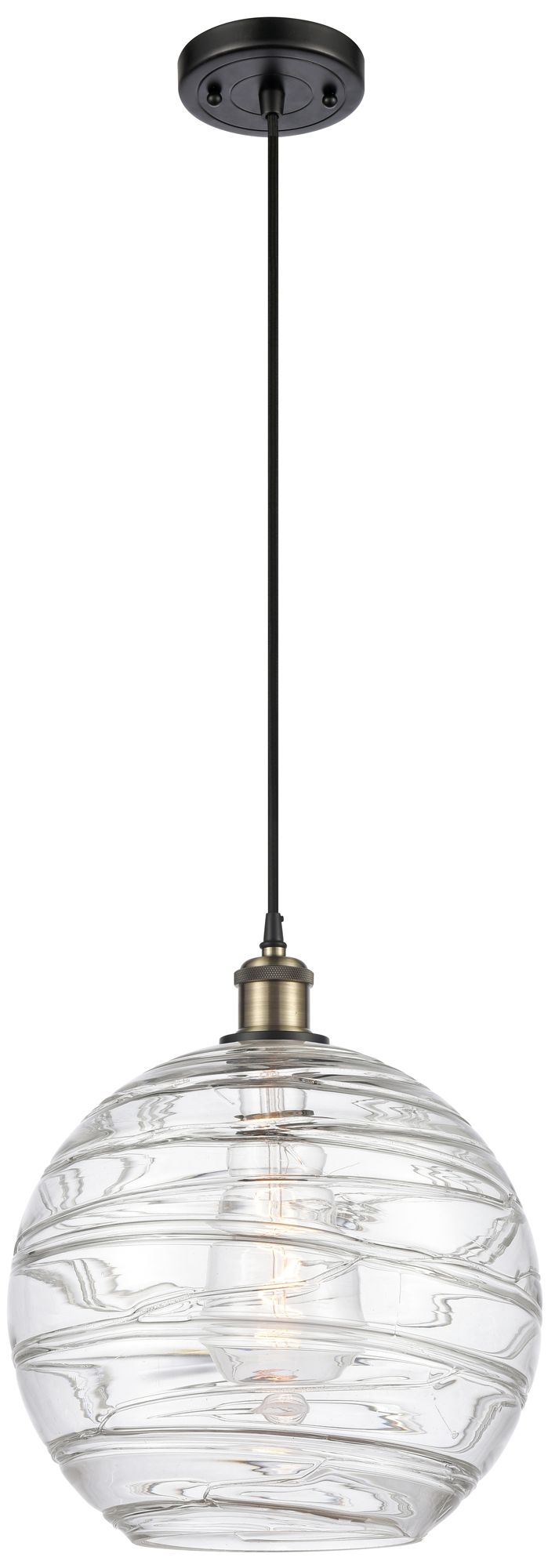 Ballston Athens Deco Swirl 12" LED Mini Pendant - Black Brass - Clear