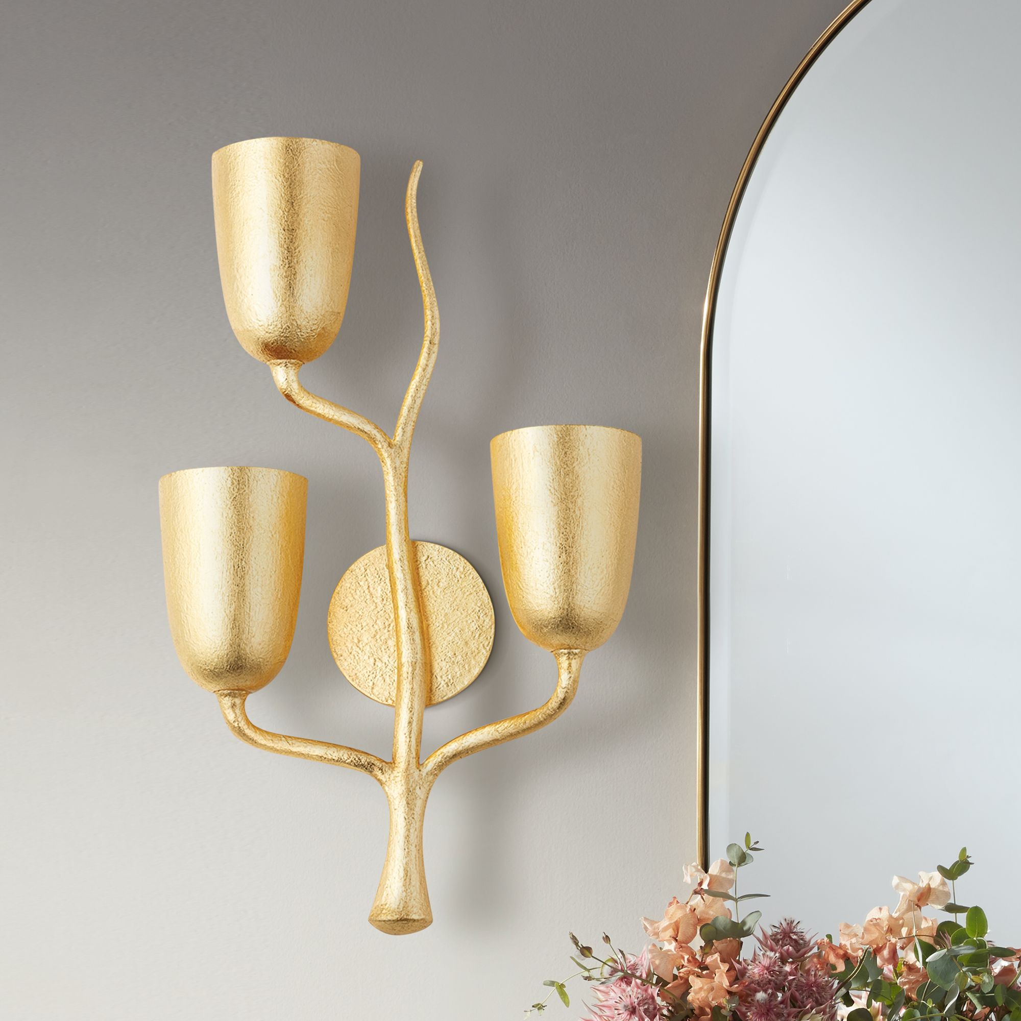 Vine 23 1/2" High Gold Leaf 3-Light Left Wall Sconce