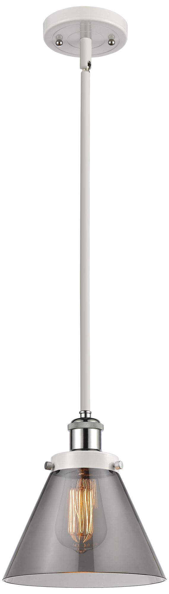 Ballston Urban Cone 8" White & Chrome Stemmed Mini Pendant w/ Smok
