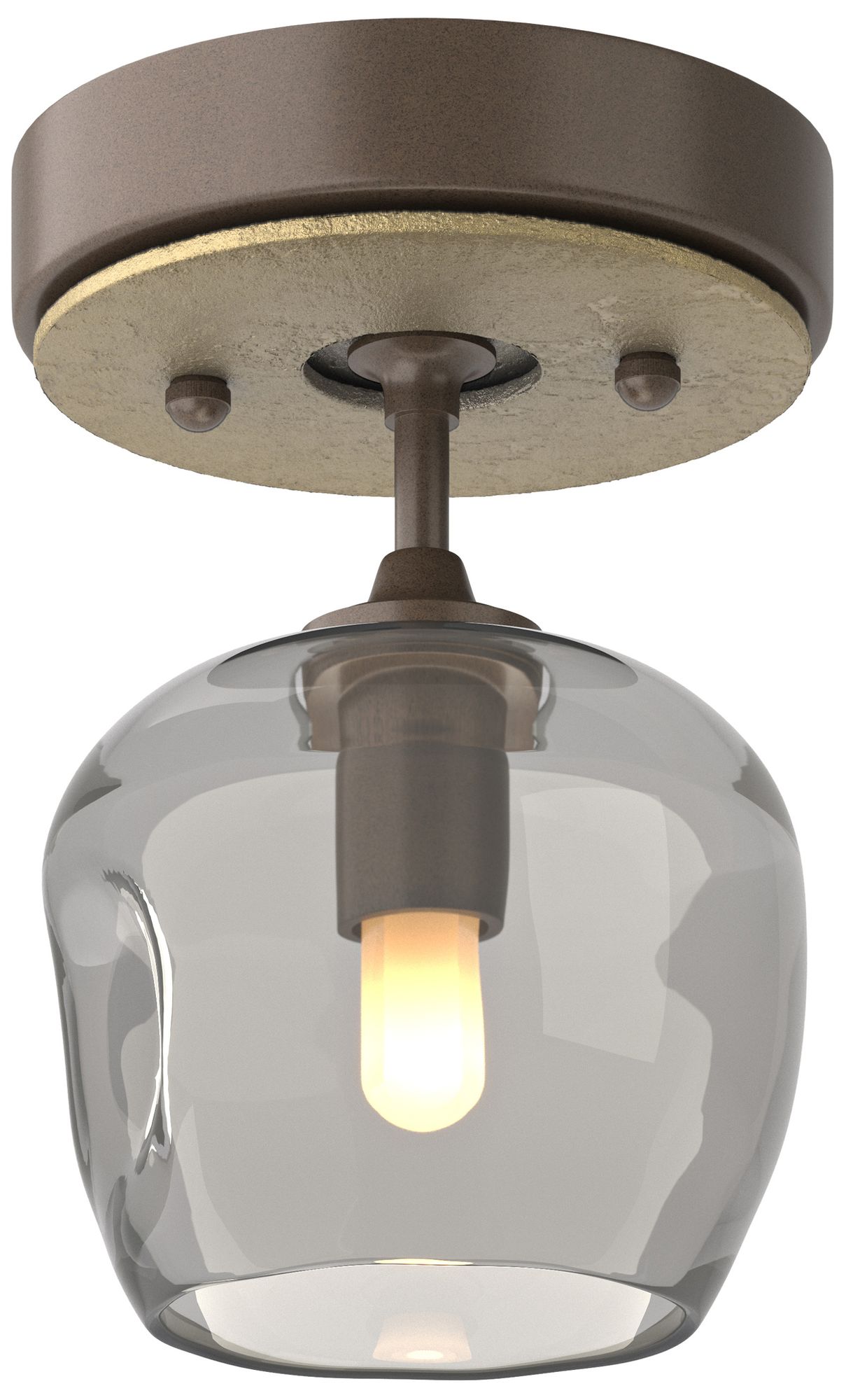 Ume 6.3" Wide Modern Brass Accented Bronze Semi-Flush With Cool Grey G