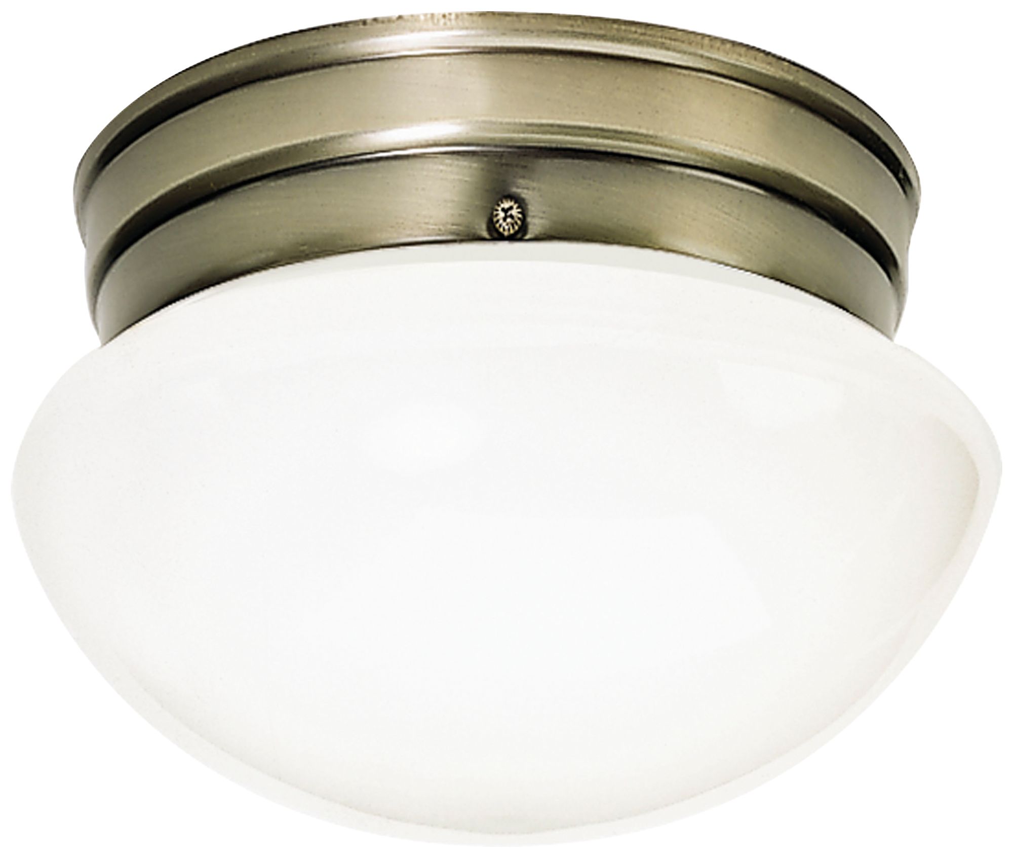 1 Light - 8" Flush with White Glass - Antique Brass Finish