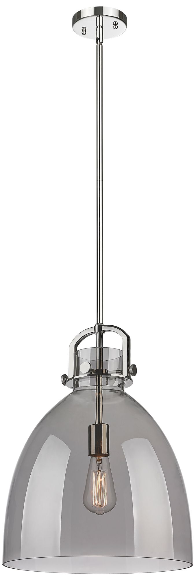 Newton Bell 14" Wide Stem Hung Polished Nickel Pendant With Smoke Shad