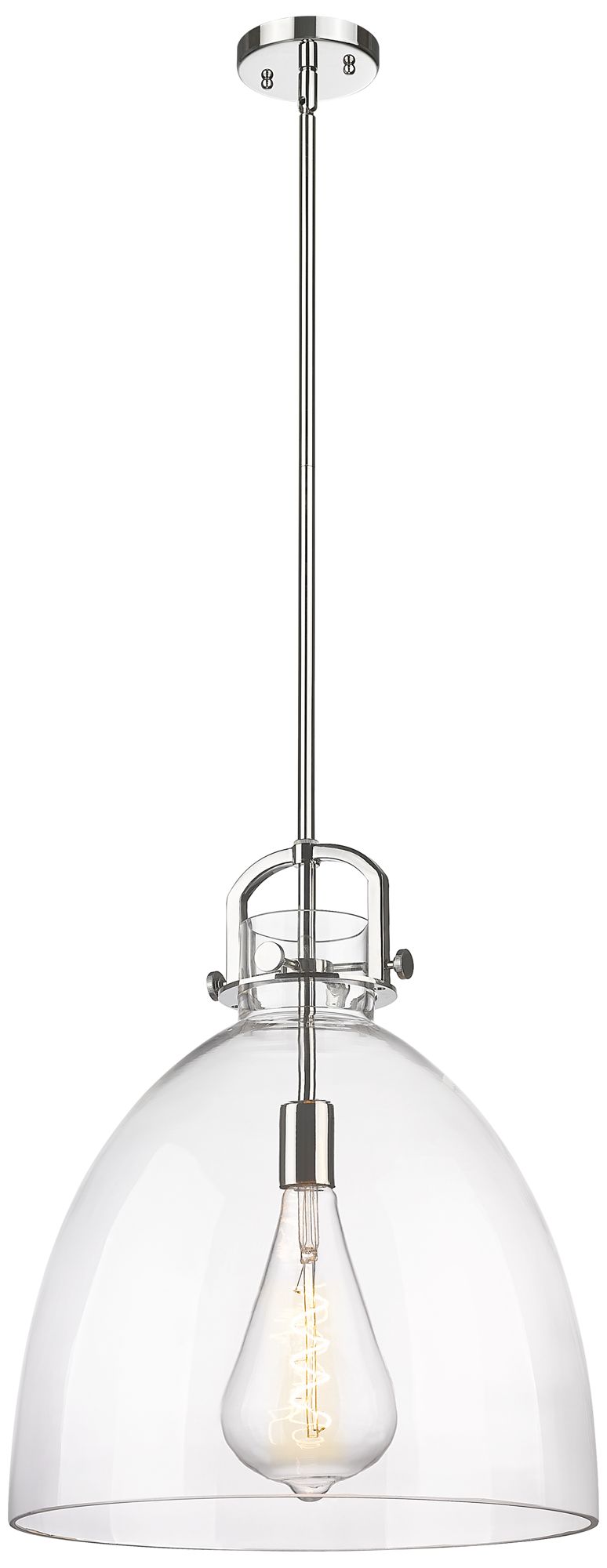 Newton Bell 16" Wide Stem Hung Polished Nickel Pendant With Clear Shad