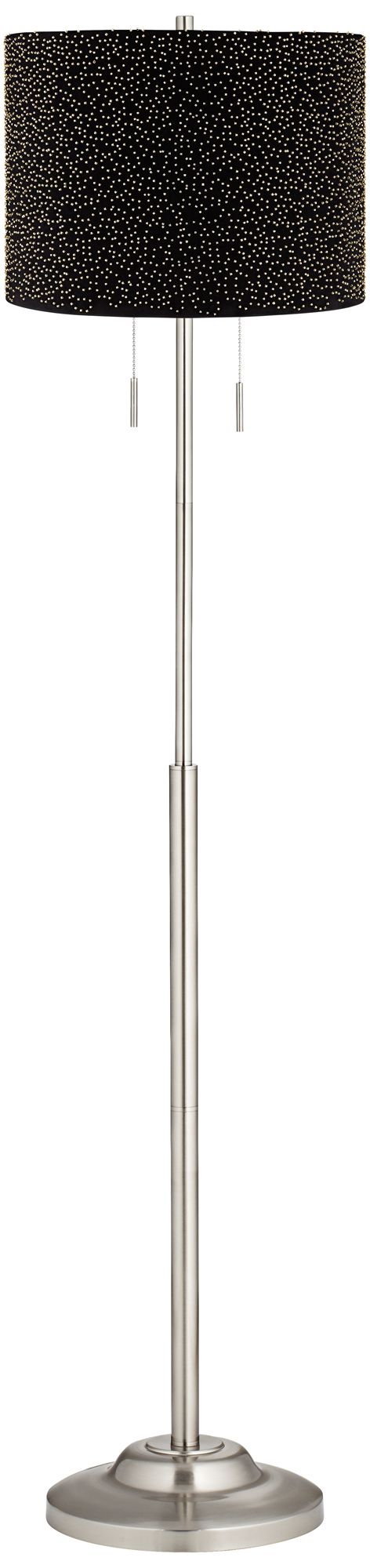 Abba Brushed Steel Floor Lamp with Black Beaded Shade