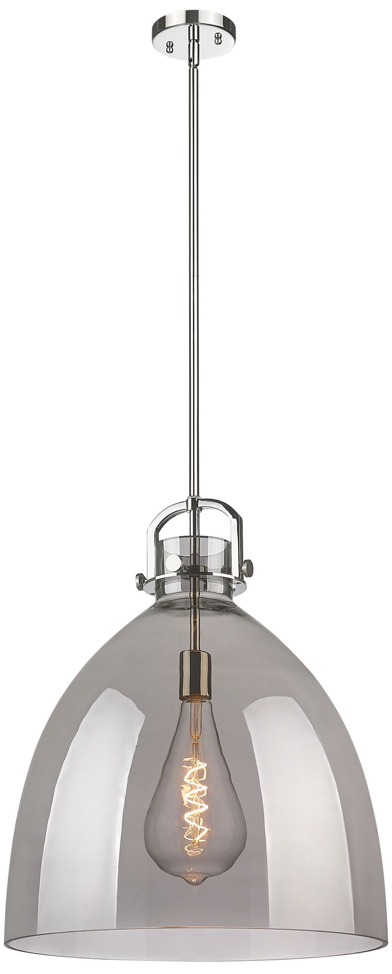 Newton Bell 18" Wide Stem Hung Polished Nickel Pendant With Smoke Shad