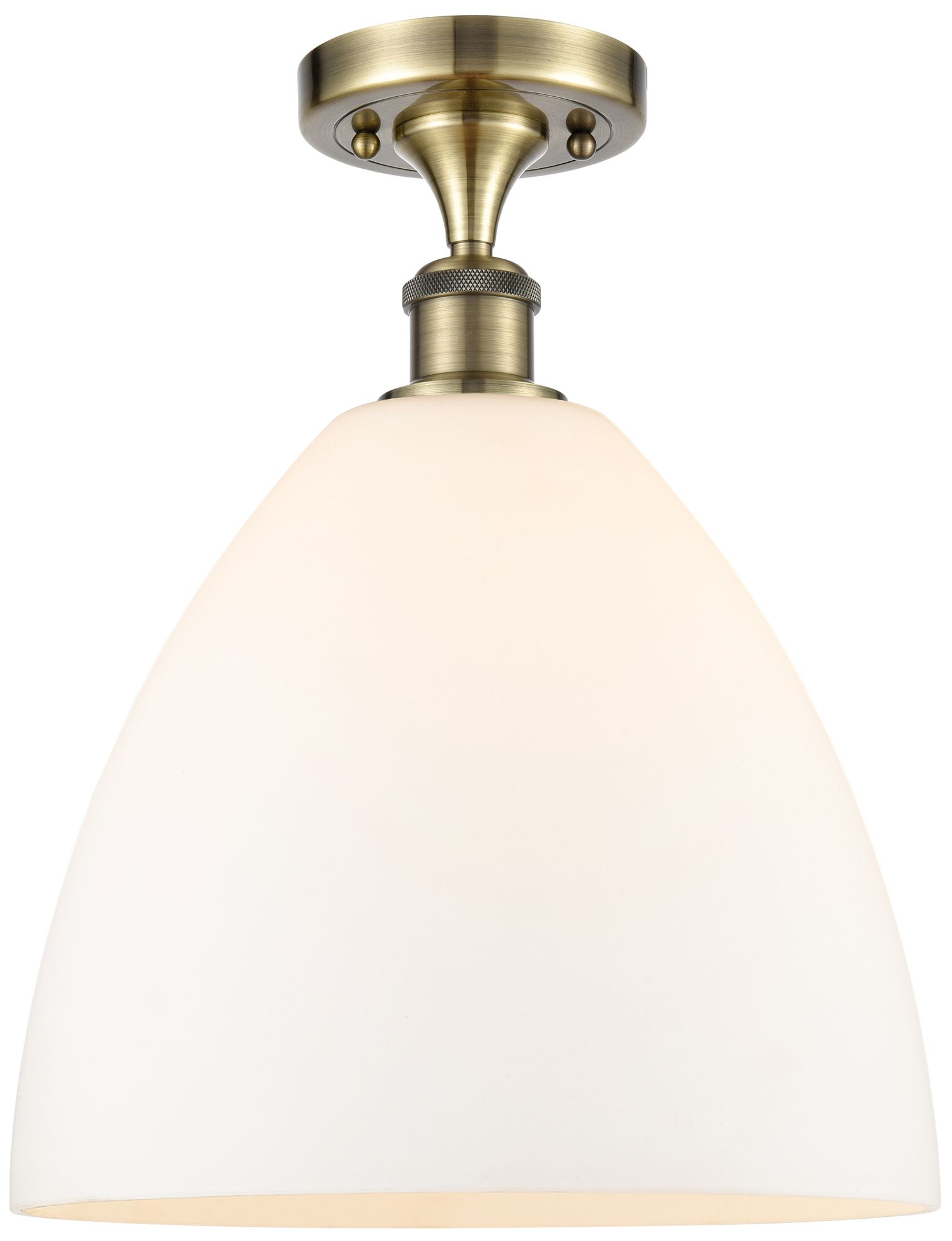 Bristol Glass  12" LED Semi-Flush Mount - Antique Brass - Matte White