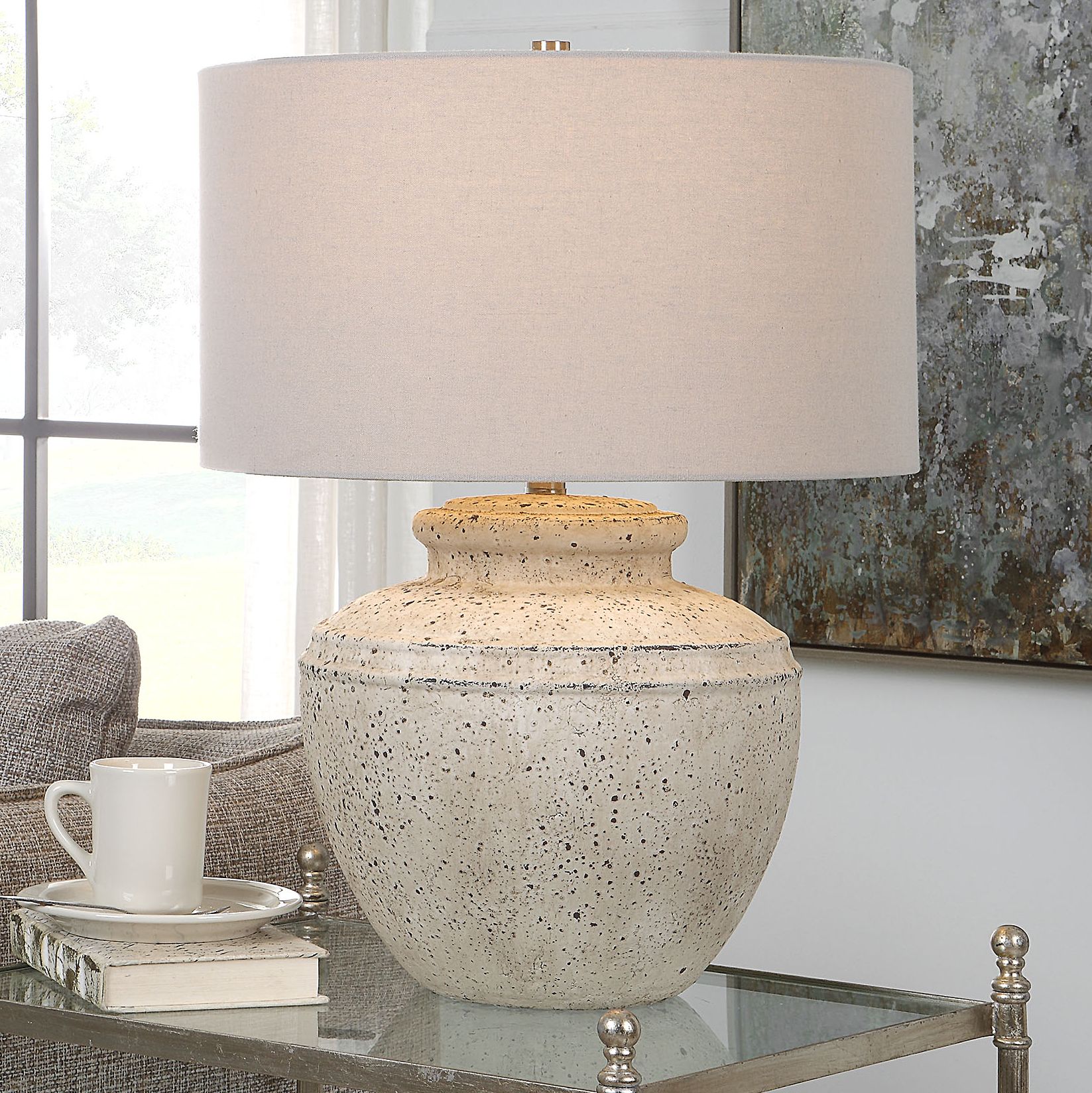 Uttermost Artifact 24.5" Aged Stone Ceramic Table Lamp