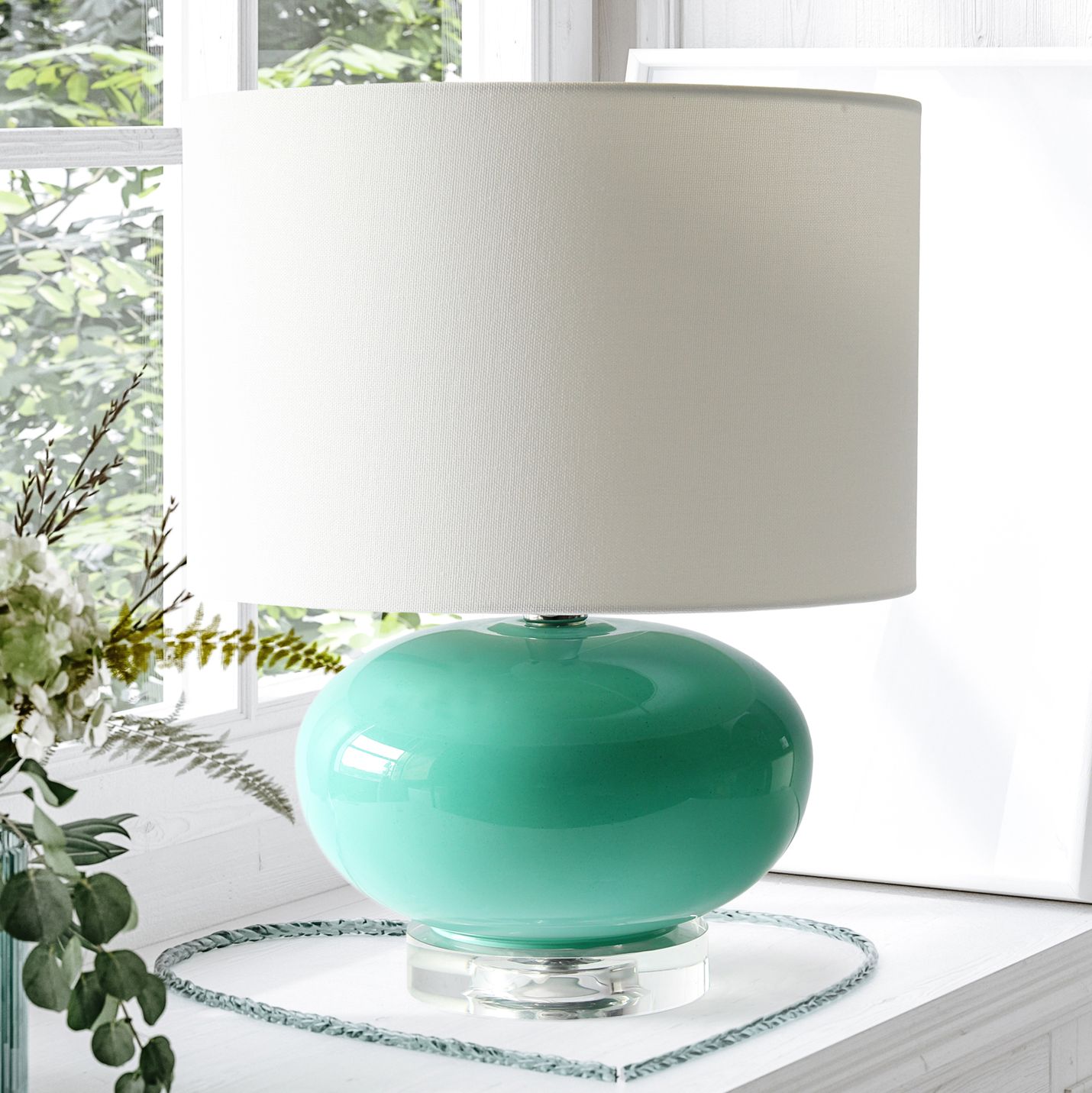Gilmore 15 1/4" High Aqua Glass Bedside Table Lamp