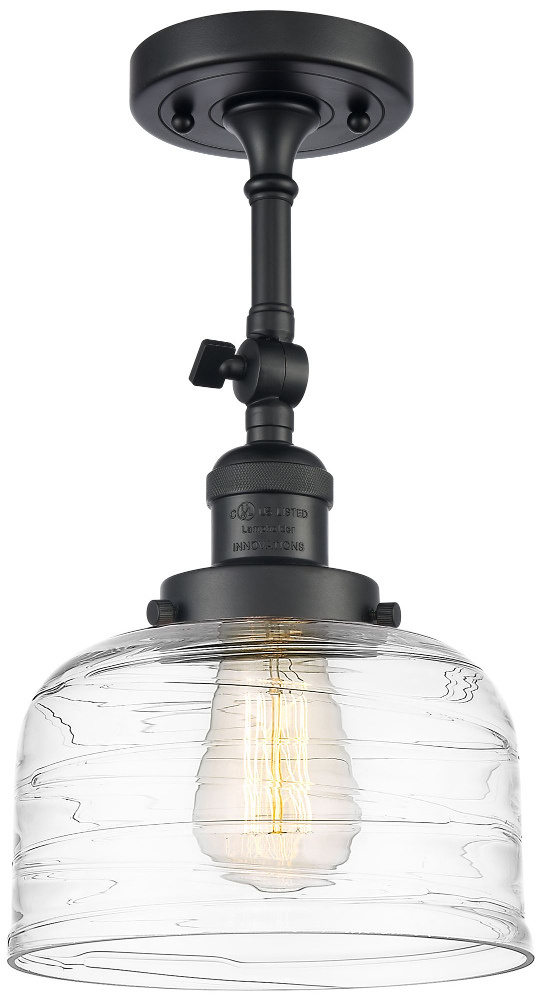 Franklin Restoration Bell  8" LED Semi-Flush - Black - Clear Deco Swir