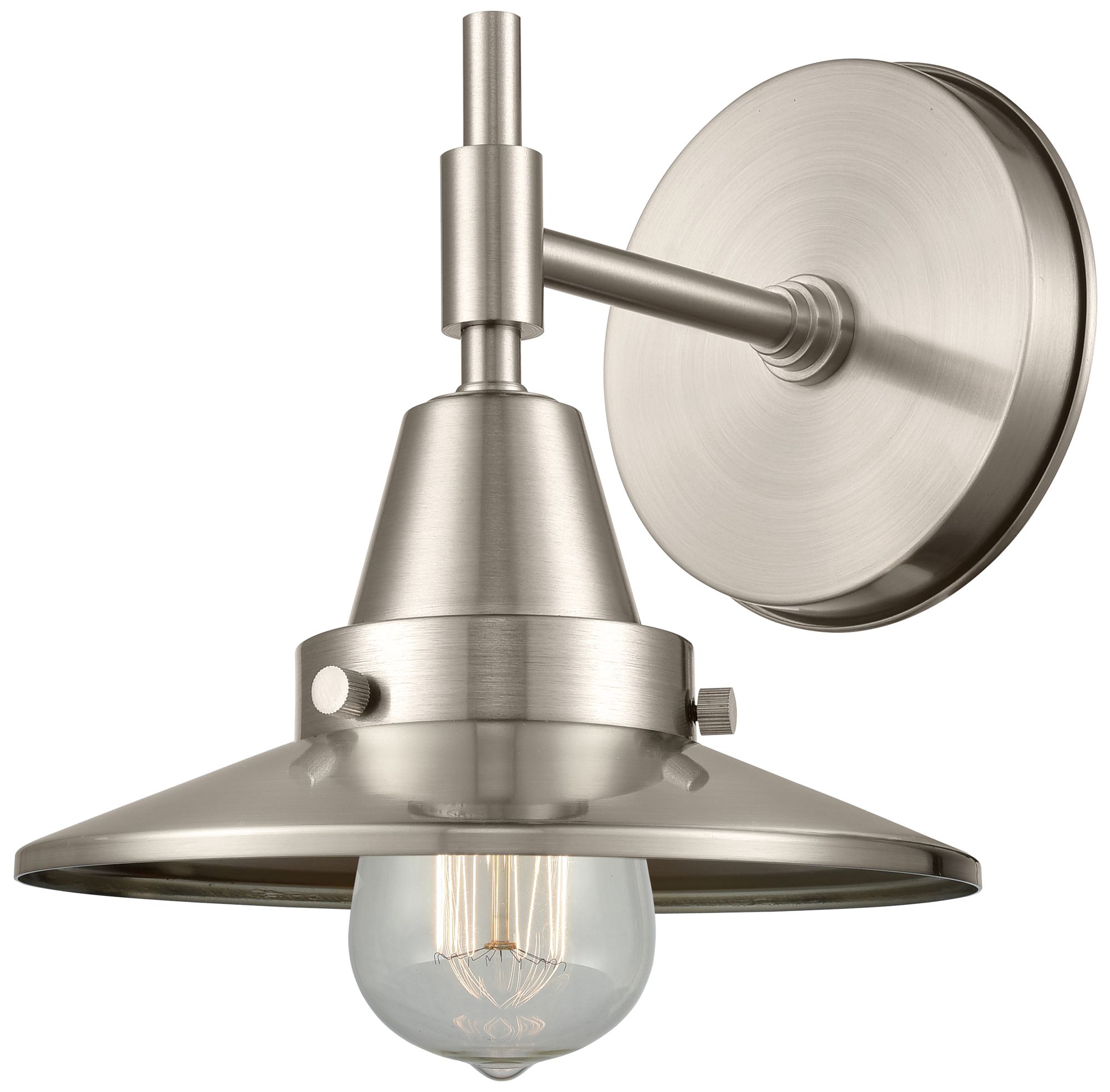 Caden Railroad 7.25" High Satin Nickel Sconce w/ Satin Nickel Shade