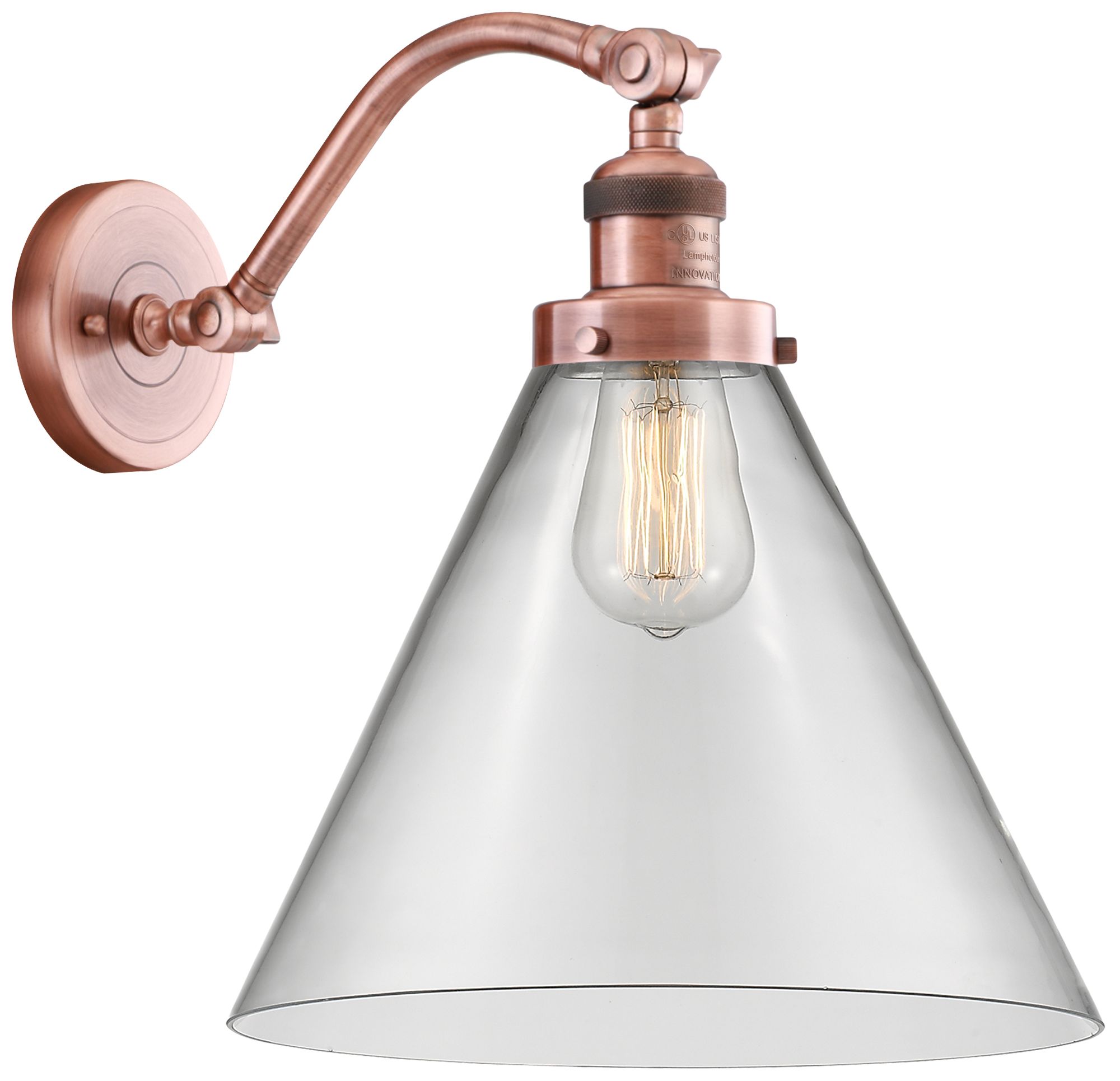 Cone 14" High Copper Sconce w/ Clear Shade