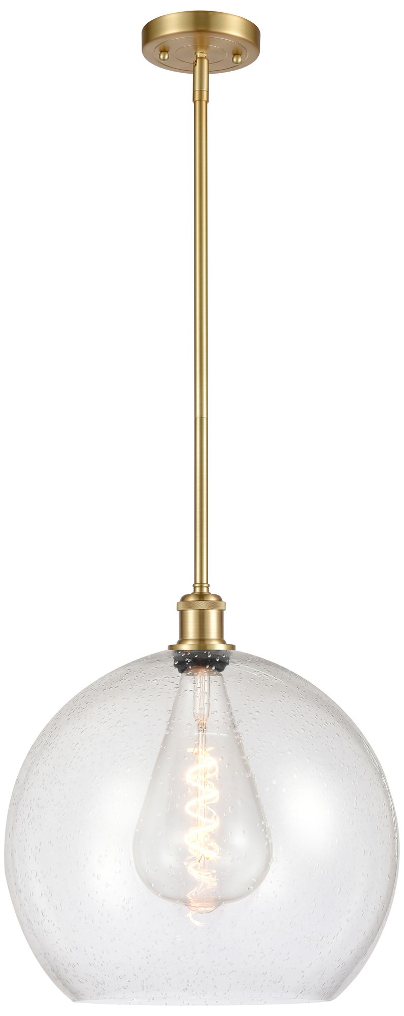 Athens 14" Satin Gold LED Pendant With Seedy Shade