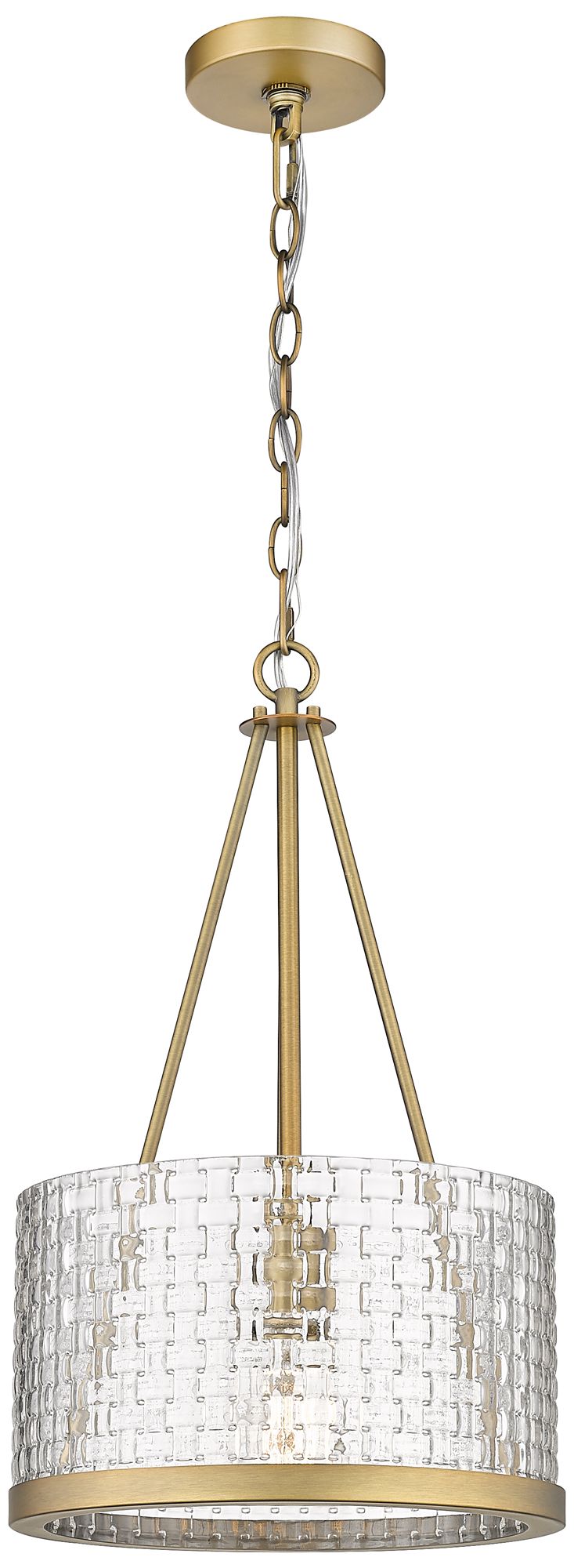 Marissa 12" Brushed Brass Mini Pendant w/ Clear Basket Weave Shade