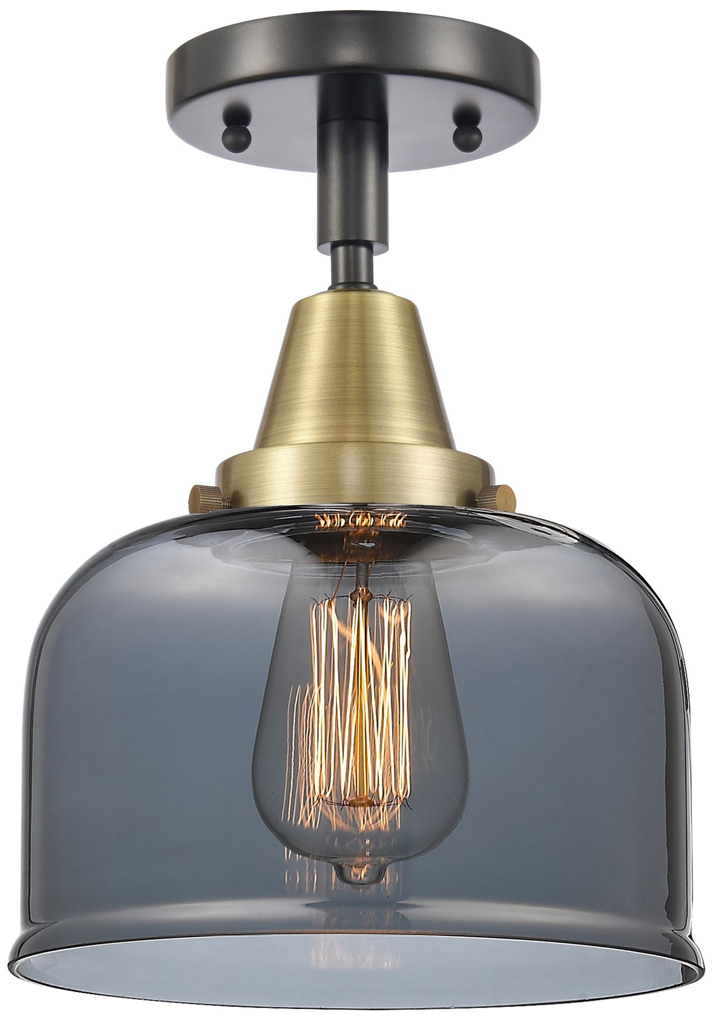 Caden Bell 8" LED Flush Mount - Black Antique Brass - Plated Smoke Sha