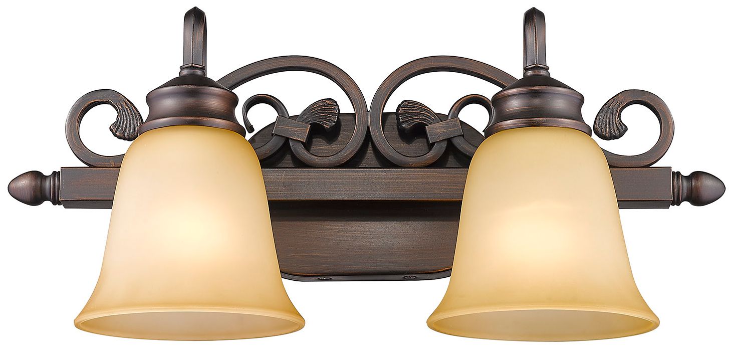 Belle Meade Rubbed Bronze 2-Light Bath Light with Tea Stone Glass