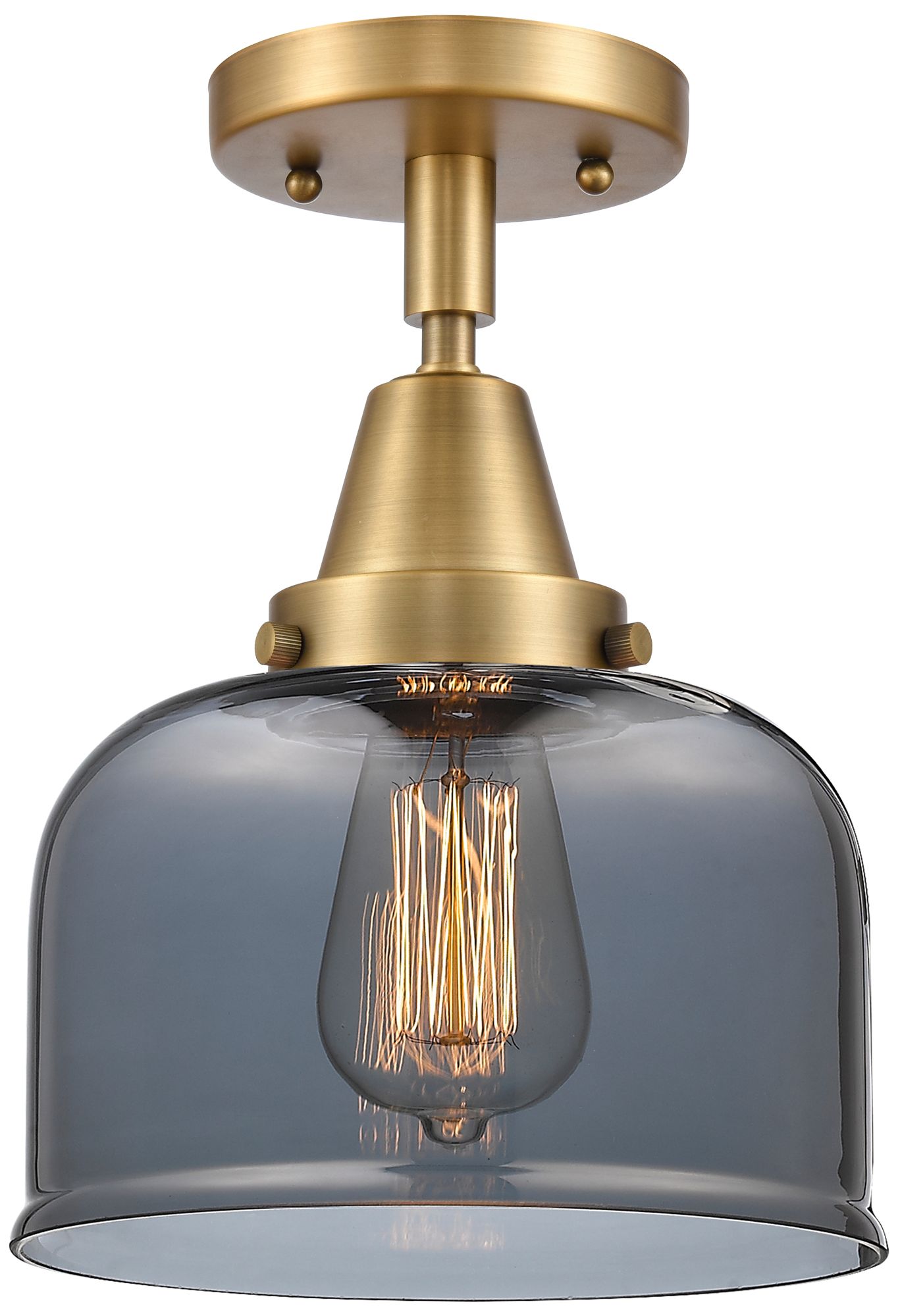 Caden Bell 8" LED Flush Mount - Brushed Brass - Plated Smoke Shade