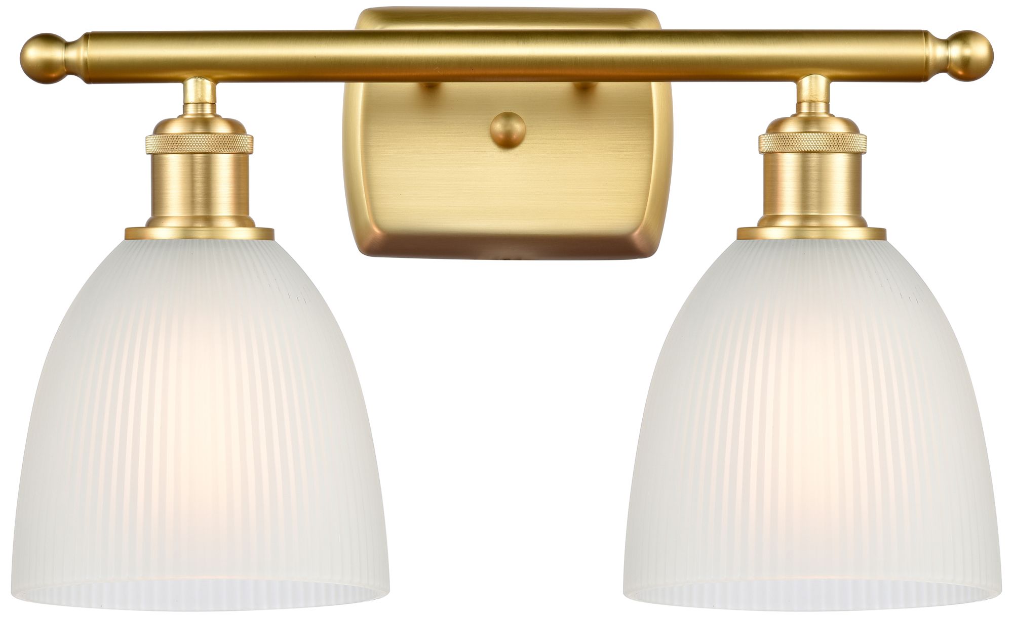 Castile 16" Wide 2 Light Satin Gold Bath Vanity Light w/ White Shade