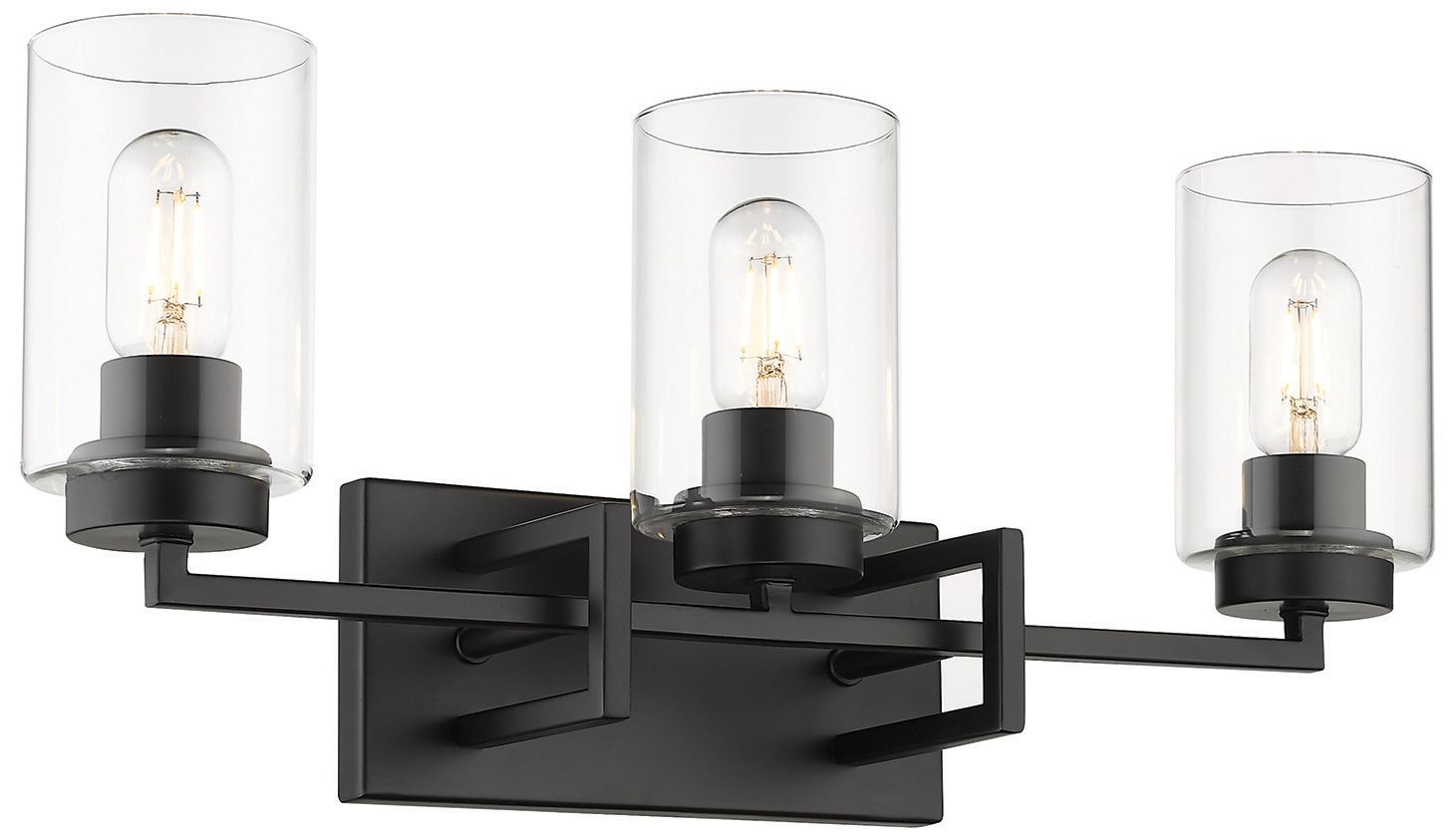 Tribeca Matte Black 3-Light Bath Light with Clear Glass Cylinder