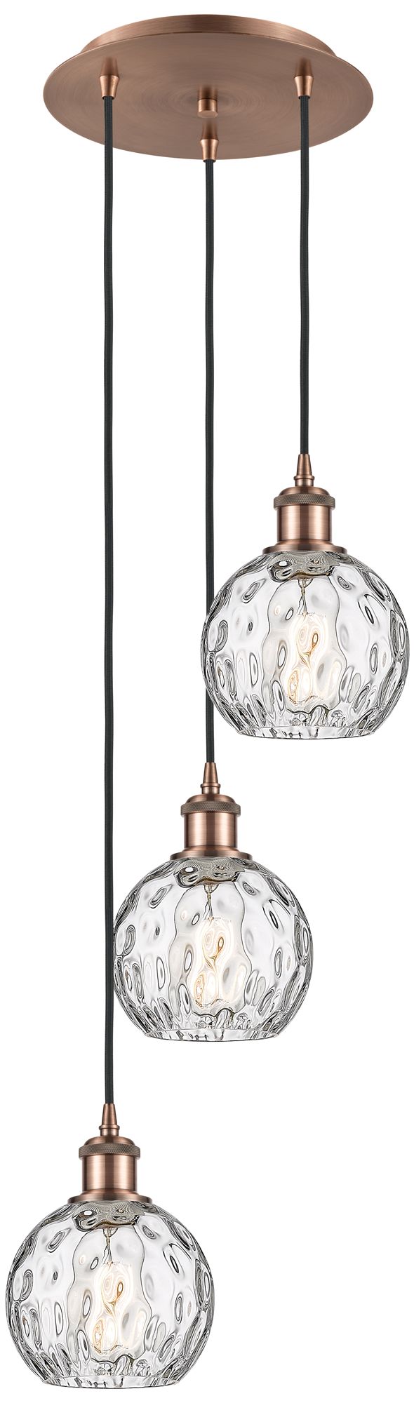 Athens 3-Light 13" Antique Copper Pendant With Clear Water Glass Shade