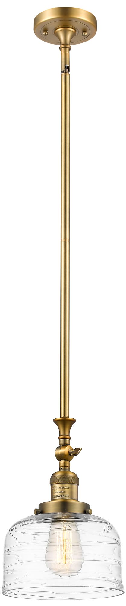 Bell 8" Wide Brushed Brass Stem Hung Mini Pendant w/ Deco Swirl Shade