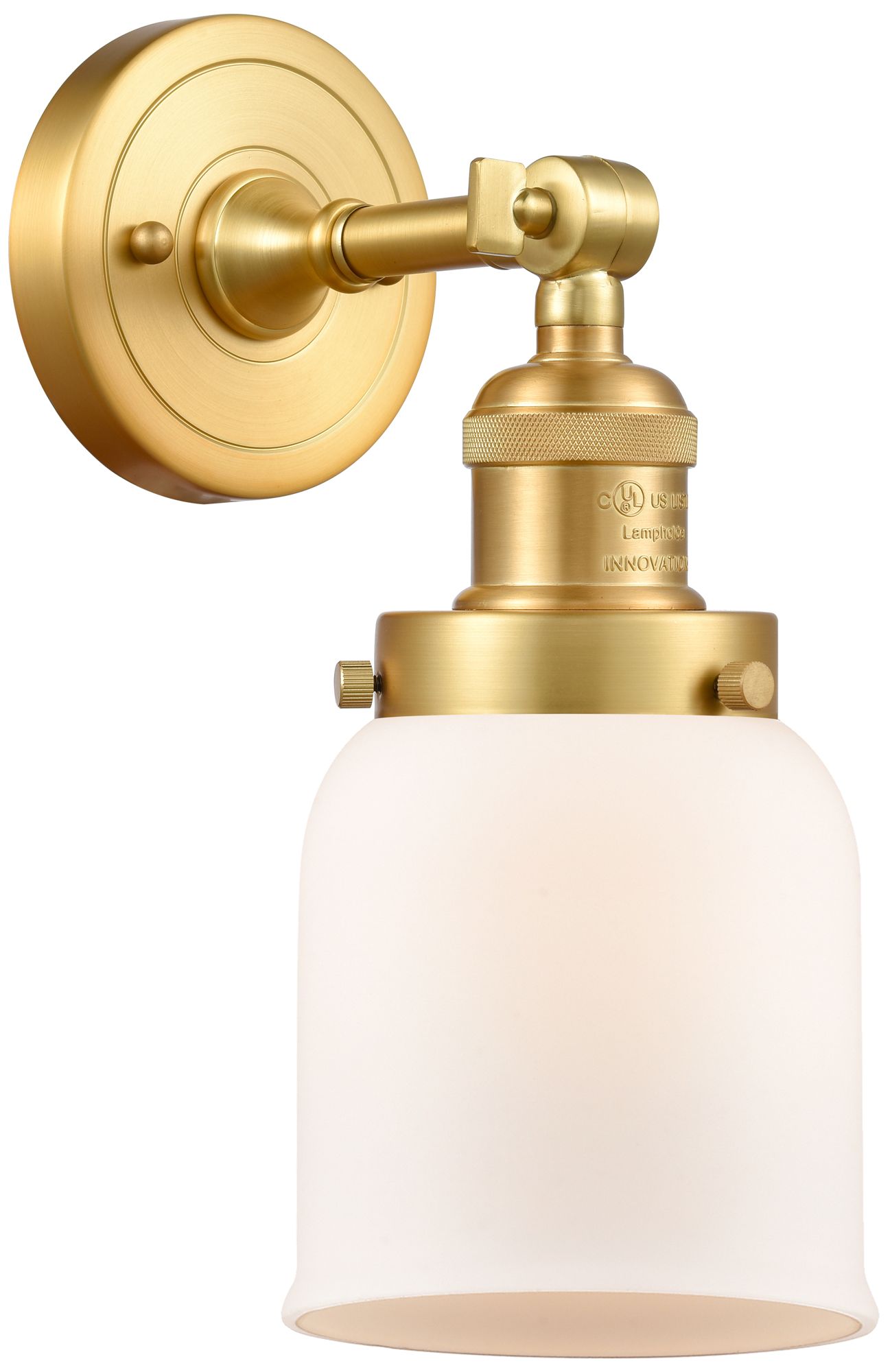 Franklin Restoration Small Bell 5" Satin Gold Sconce w/ Matte White Sh