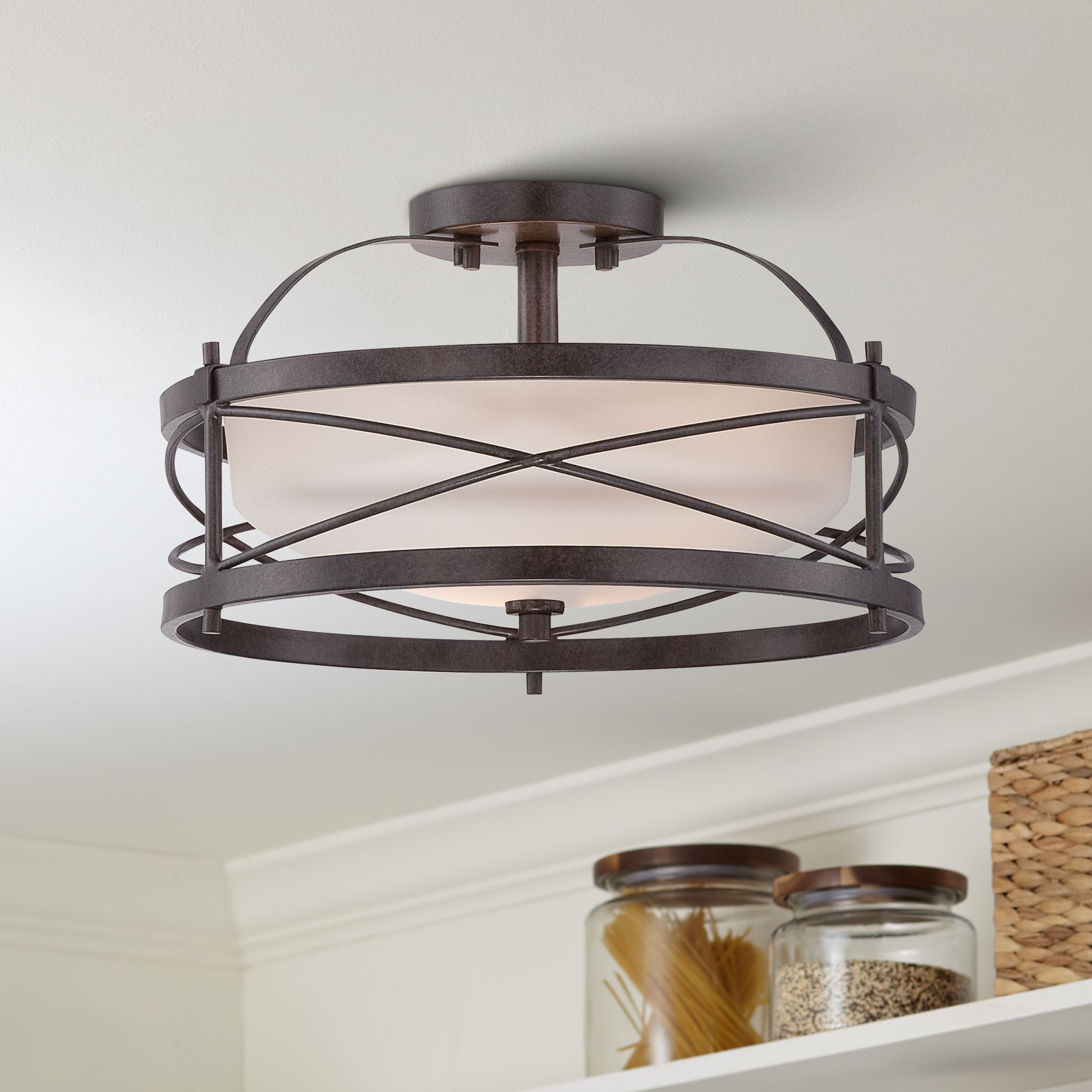 Ginger 14" Wide Old Bronze Drum Ceiling Light