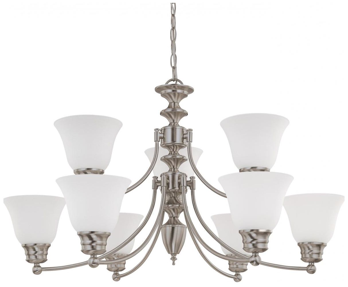 Empire; 9 Light; 32 in.; Chandelier with Frosted White Glass