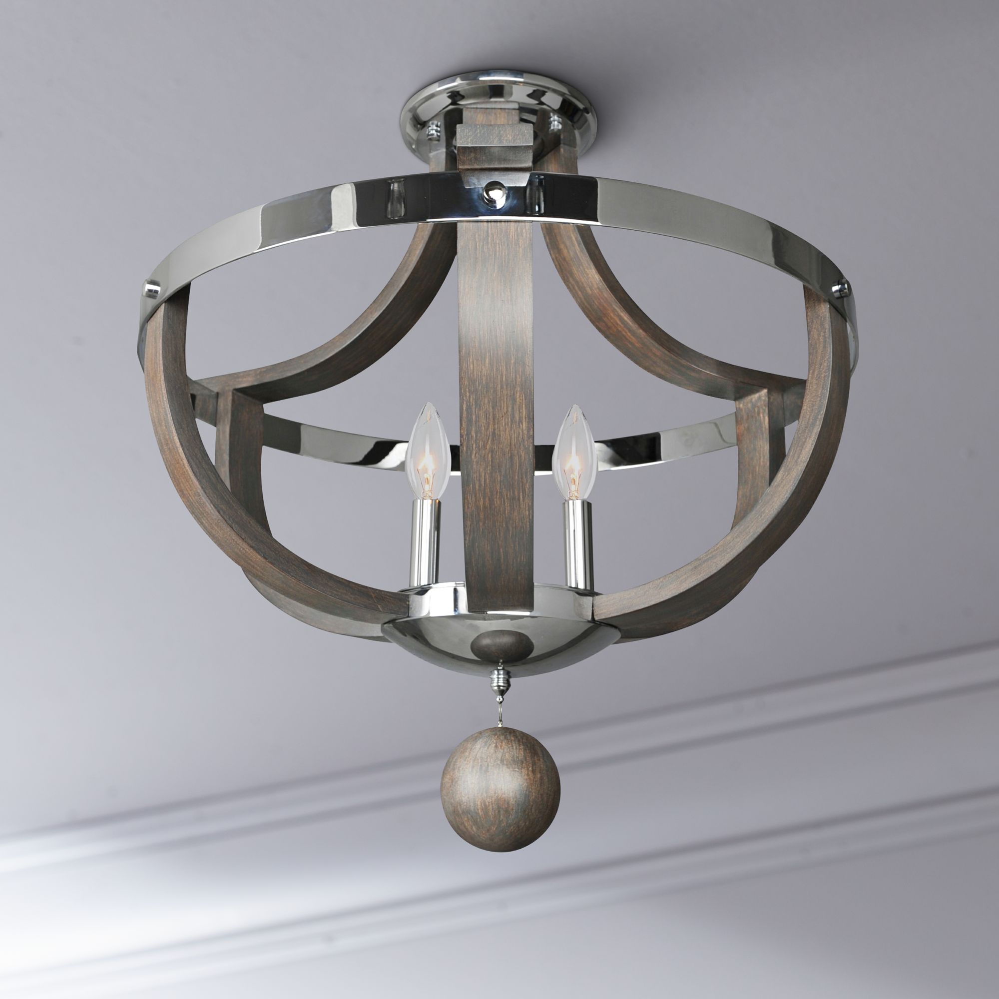 Sharlow 20" Wide Ash Wood 3-Light Chrome Ceiling Light