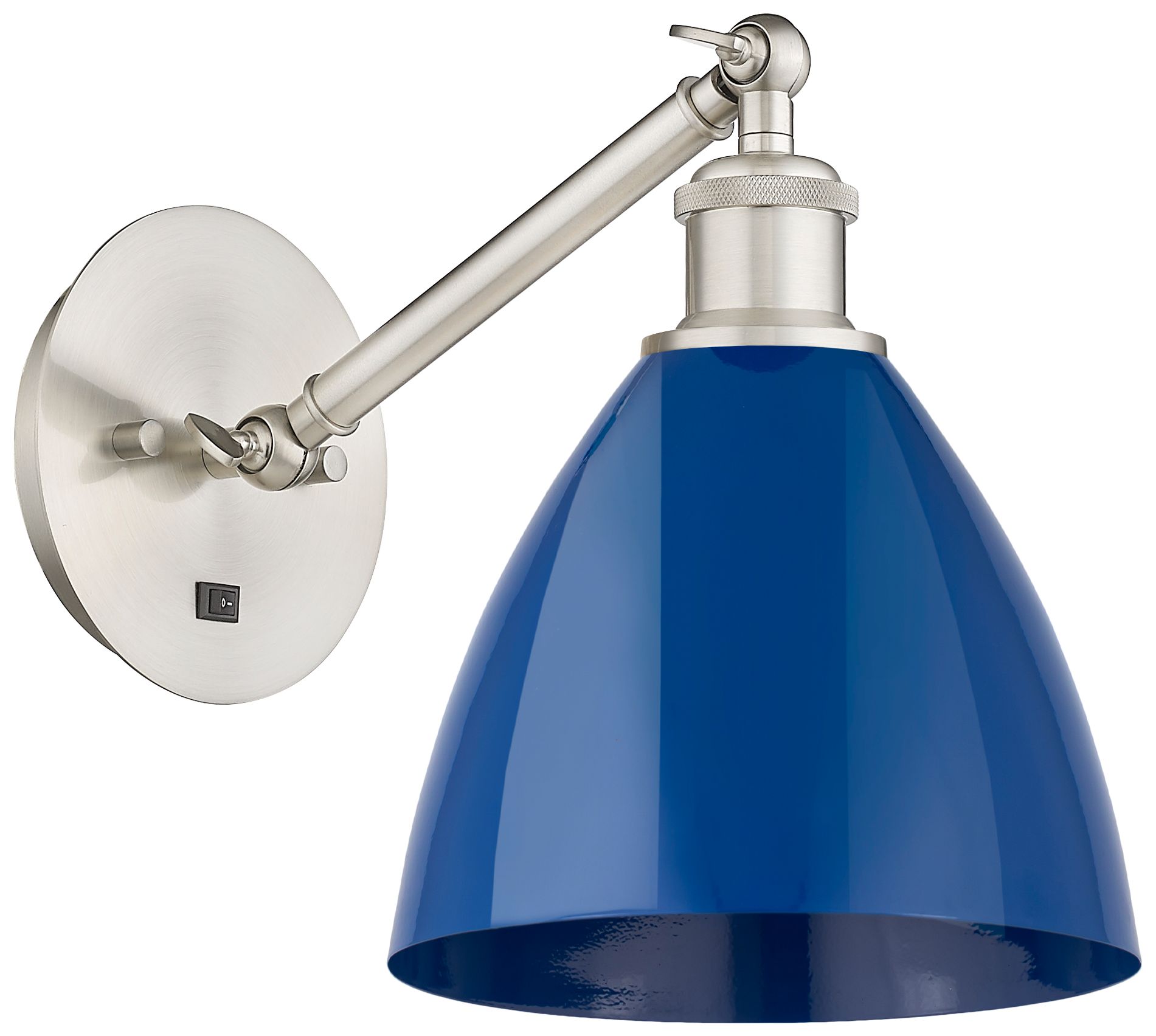 Ballston Plymouth Dome 13.25" High Brushed Nickel Sconce w/ Blue Shade