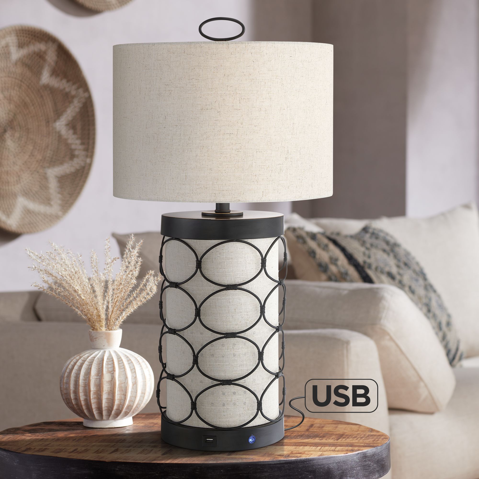 Lite Source Luvenia Black LED Table Lamp with USB Port