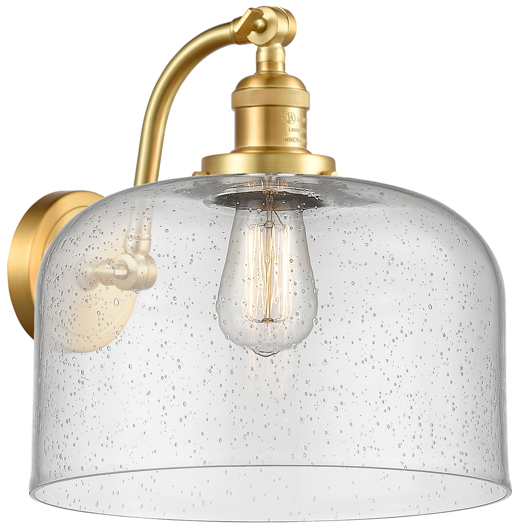 Bell 13" High Satin Gold Sconce w/ Seedy Shade